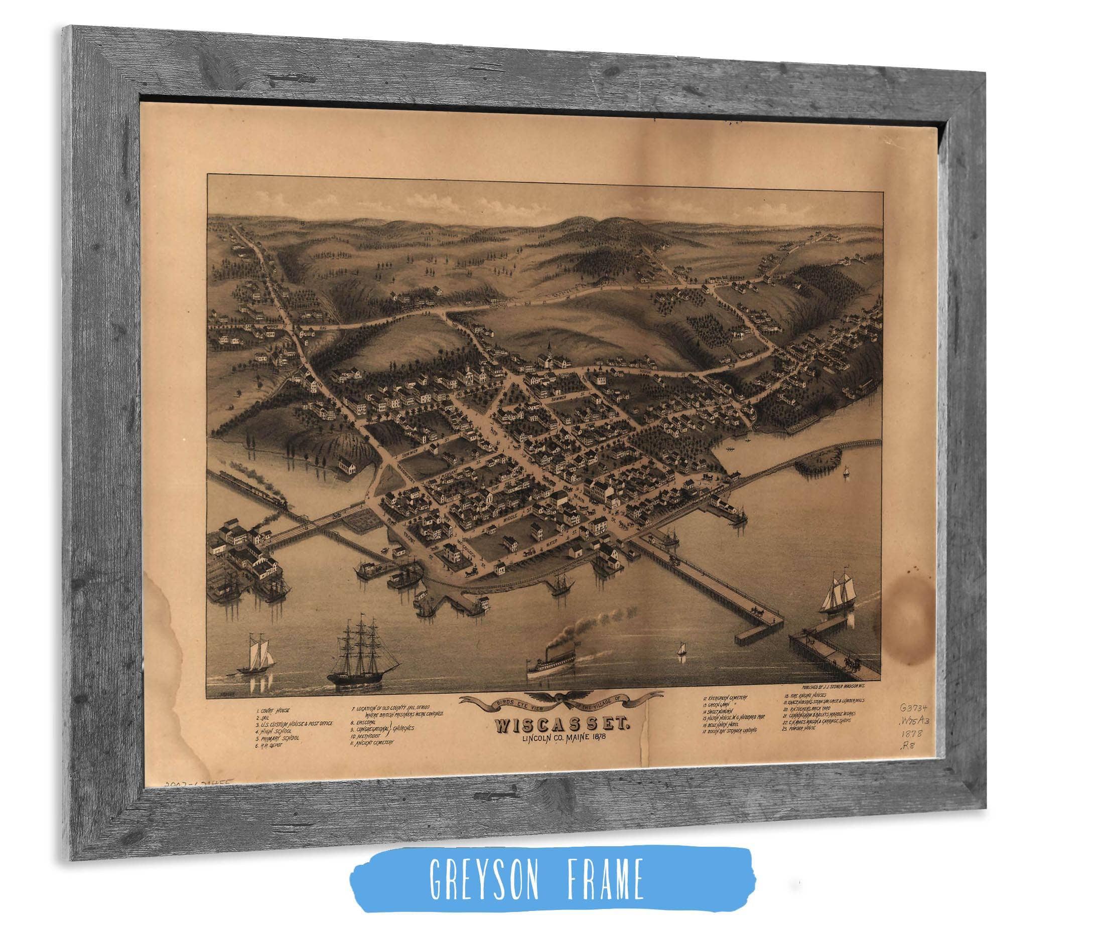 Birds Eye View Of The Village Of Wiscasset Lincoln Co Maine 1878 State of Maine