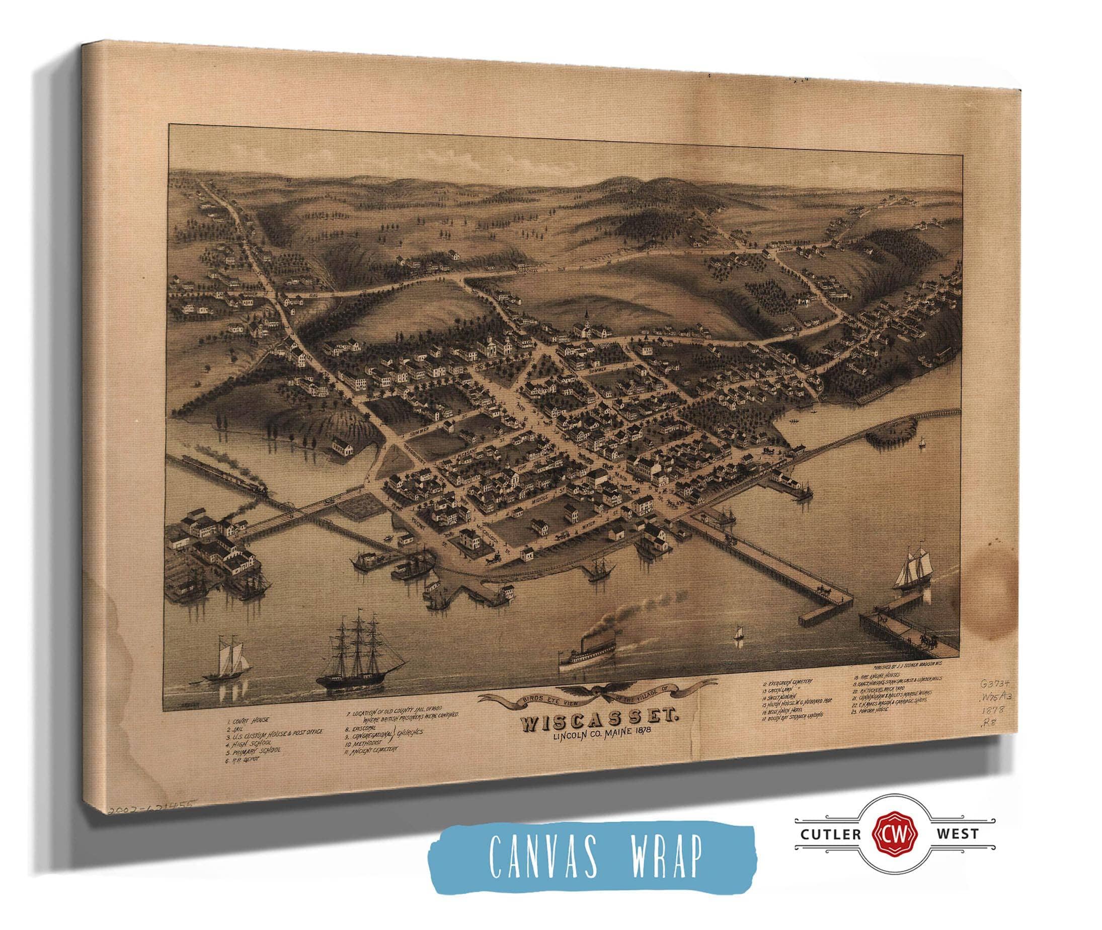 Birds Eye View Of The Village Of Wiscasset Lincoln Co Maine 1878 State of Maine