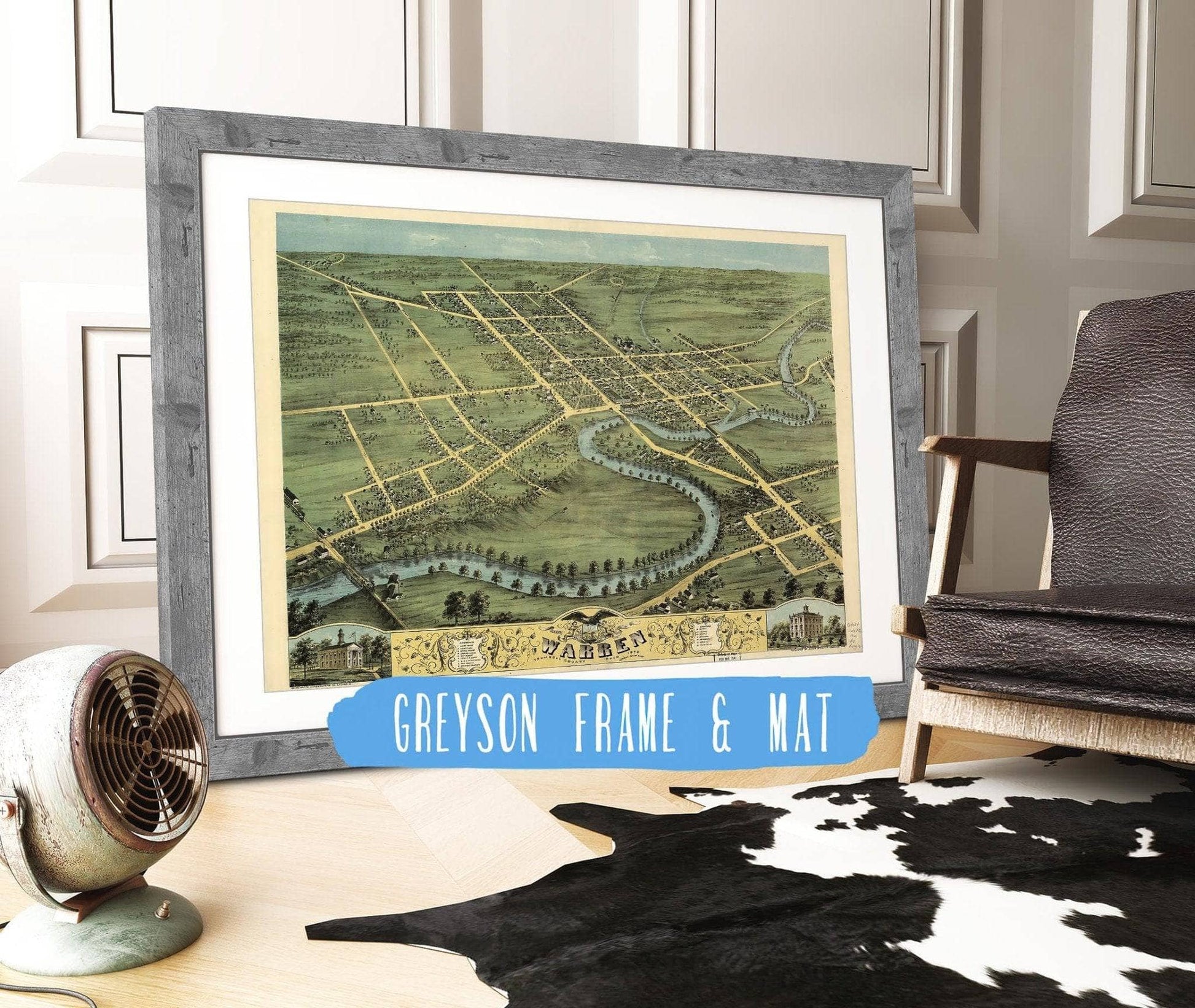 Birds Eye View Of Warren Trumbull County Ohio 1870 State of Ohio