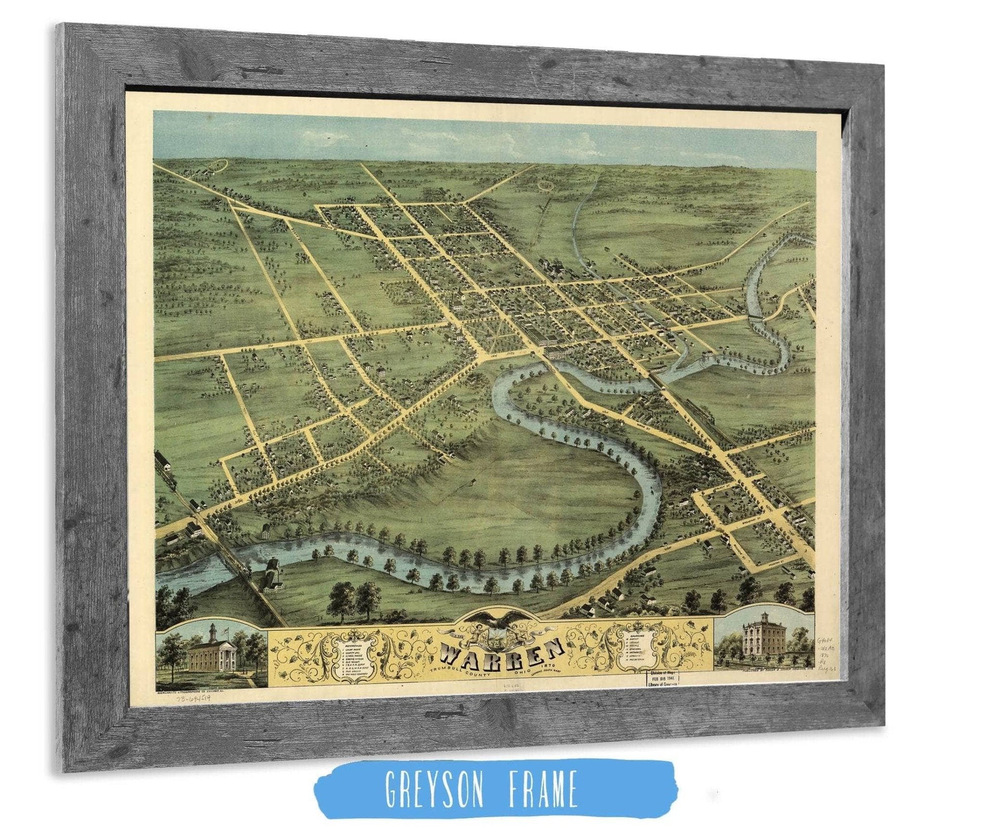 Birds Eye View Of Warren Trumbull County Ohio 1870 State of Ohio