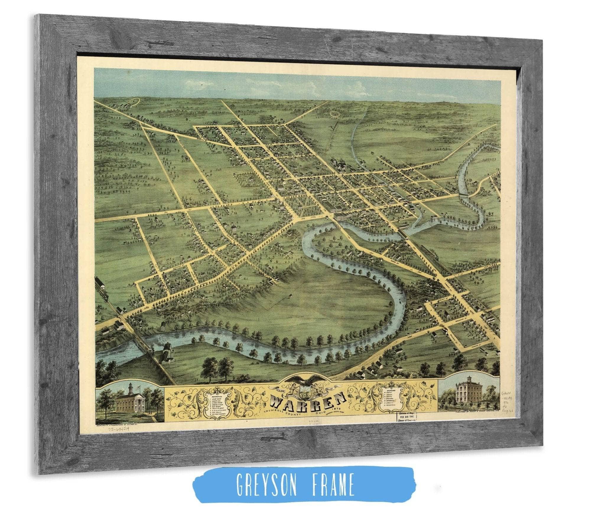 Birds Eye View Of Warren Trumbull County Ohio 1870 State of Ohio