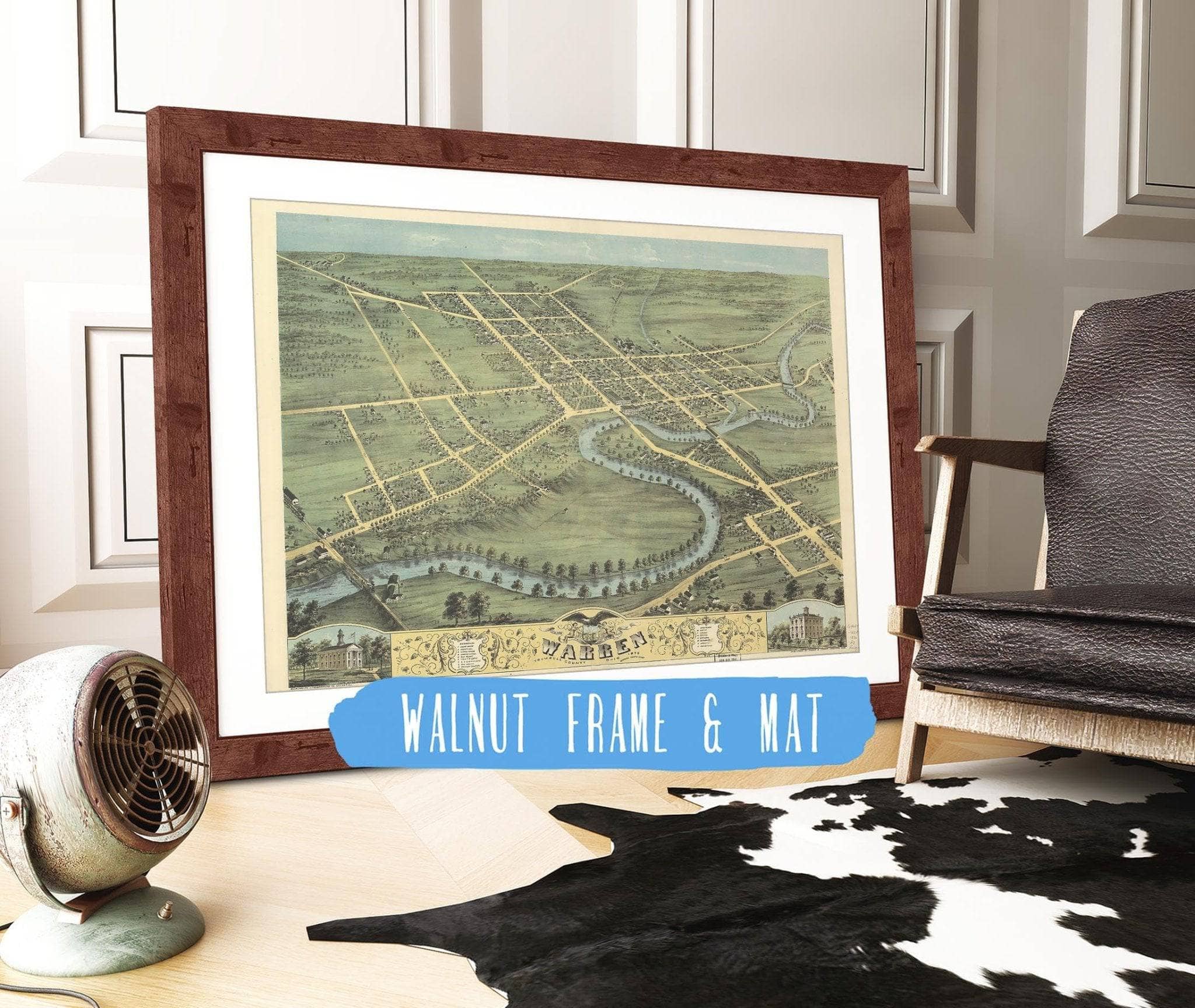 Birds Eye View Of Warren Trumbull County Ohio 1870 State of Ohio