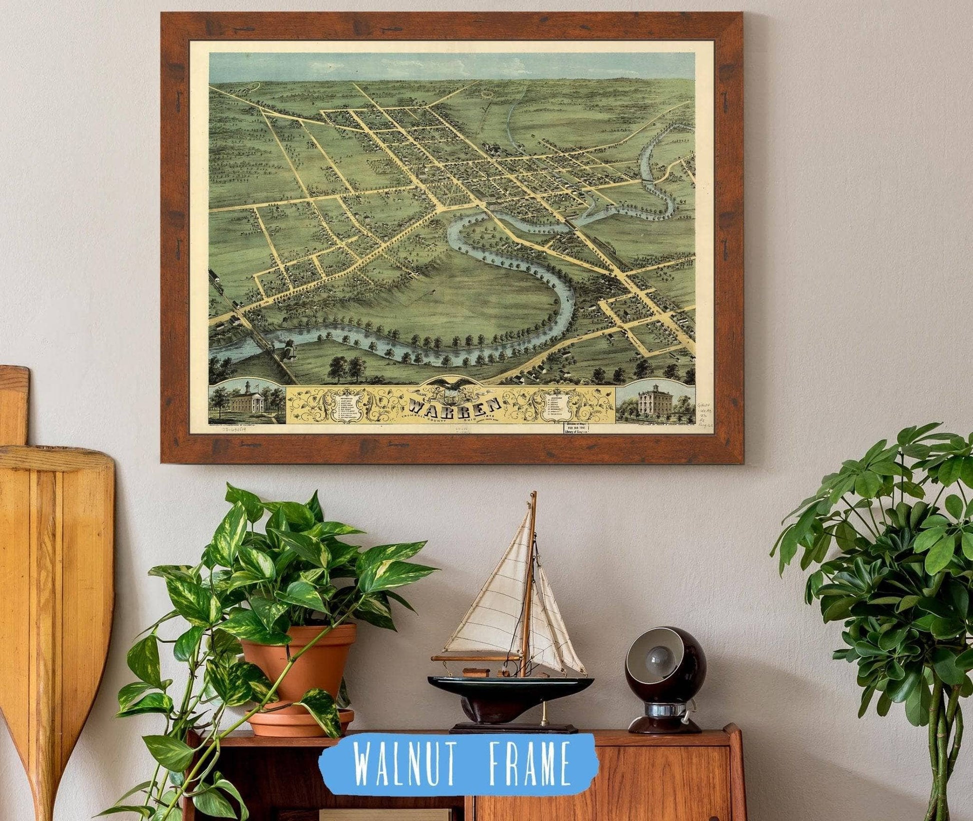 Birds Eye View Of Warren Trumbull County Ohio 1870 State of Ohio