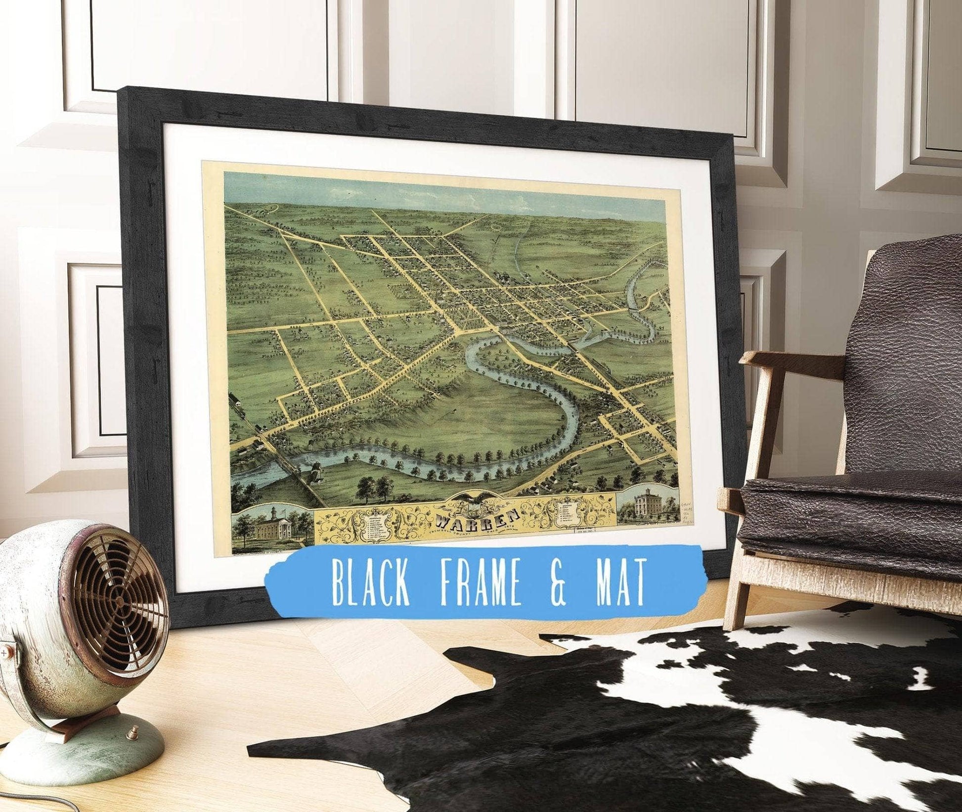 Birds Eye View Of Warren Trumbull County Ohio 1870 State of Ohio