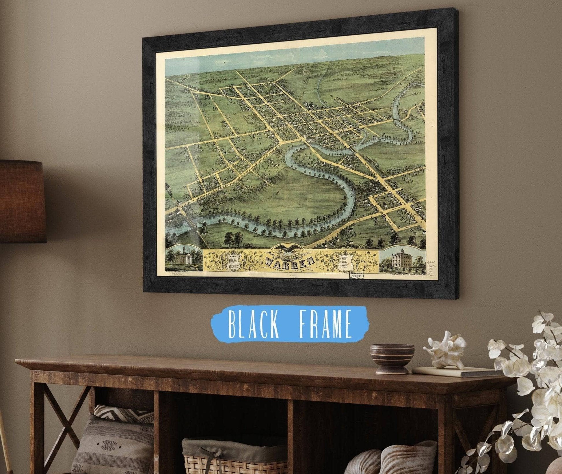 Birds Eye View Of Warren Trumbull County Ohio 1870 State of Ohio