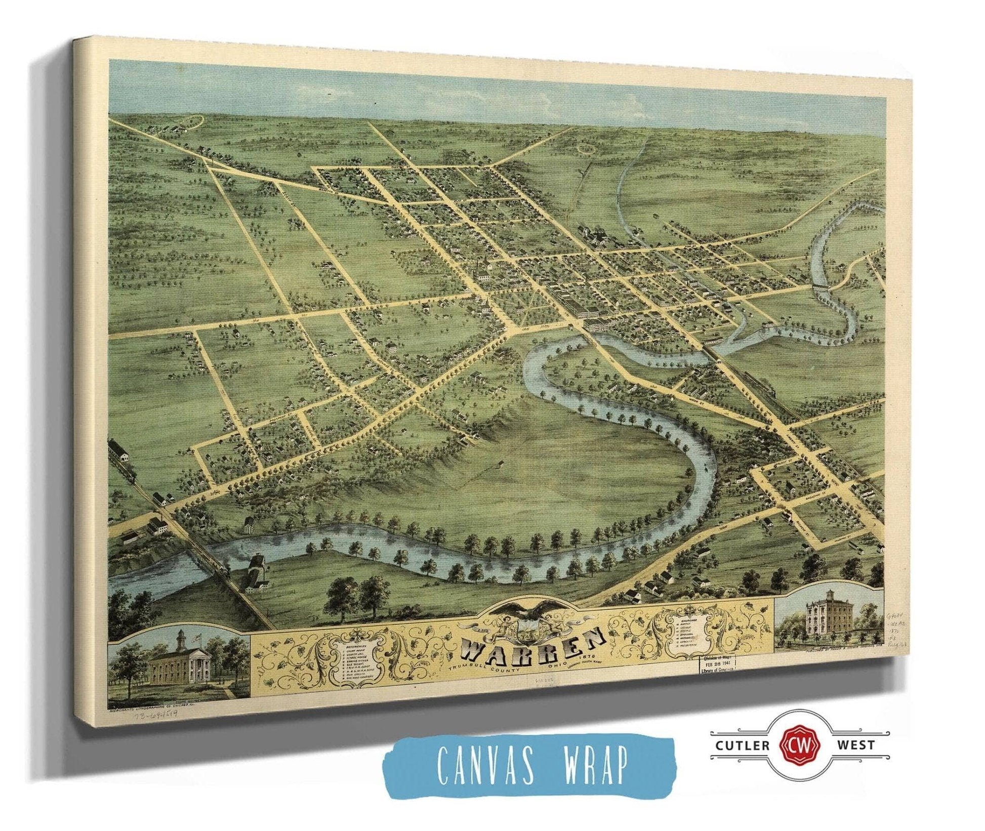 Birds Eye View Of Warren Trumbull County Ohio 1870 State of Ohio