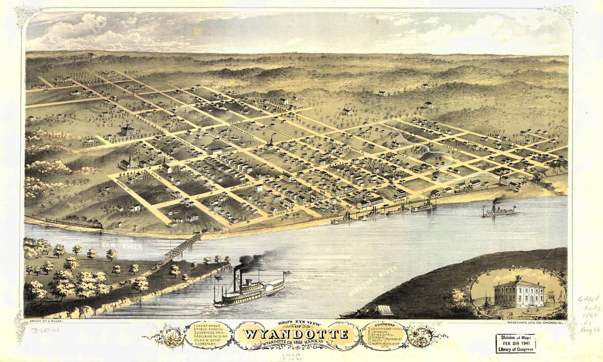 Birds Eye View Of Wyandotte Wyandotte Co Kansas 1869  State Of Kansas