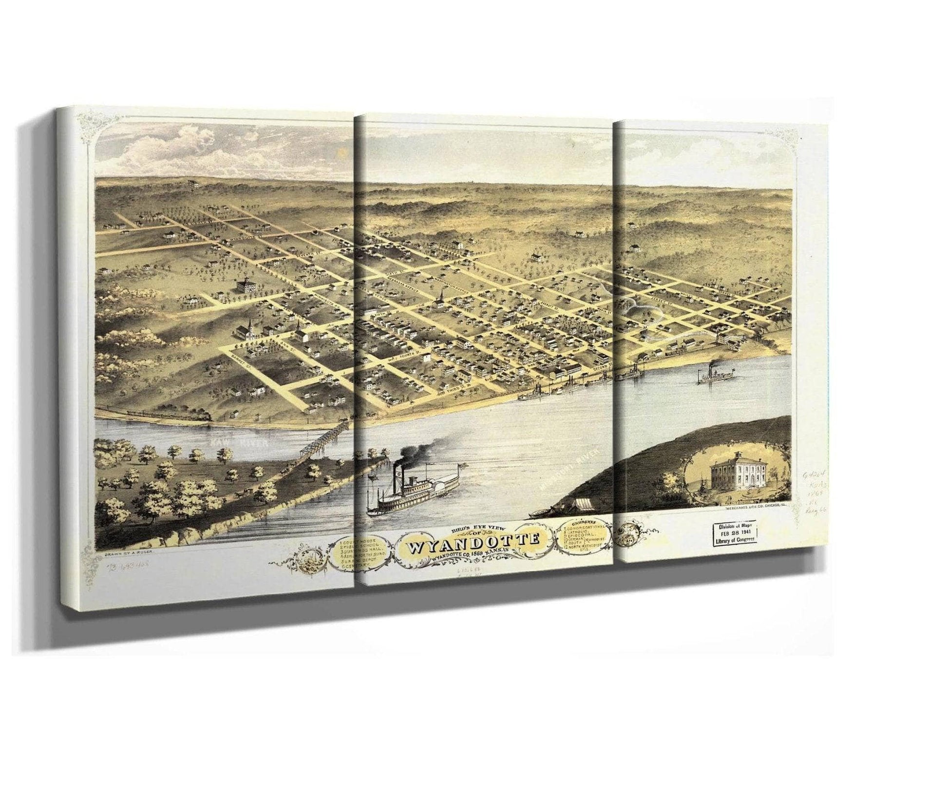 Birds Eye View Of Wyandotte Wyandotte Co Kansas 1869  State Of Kansas
