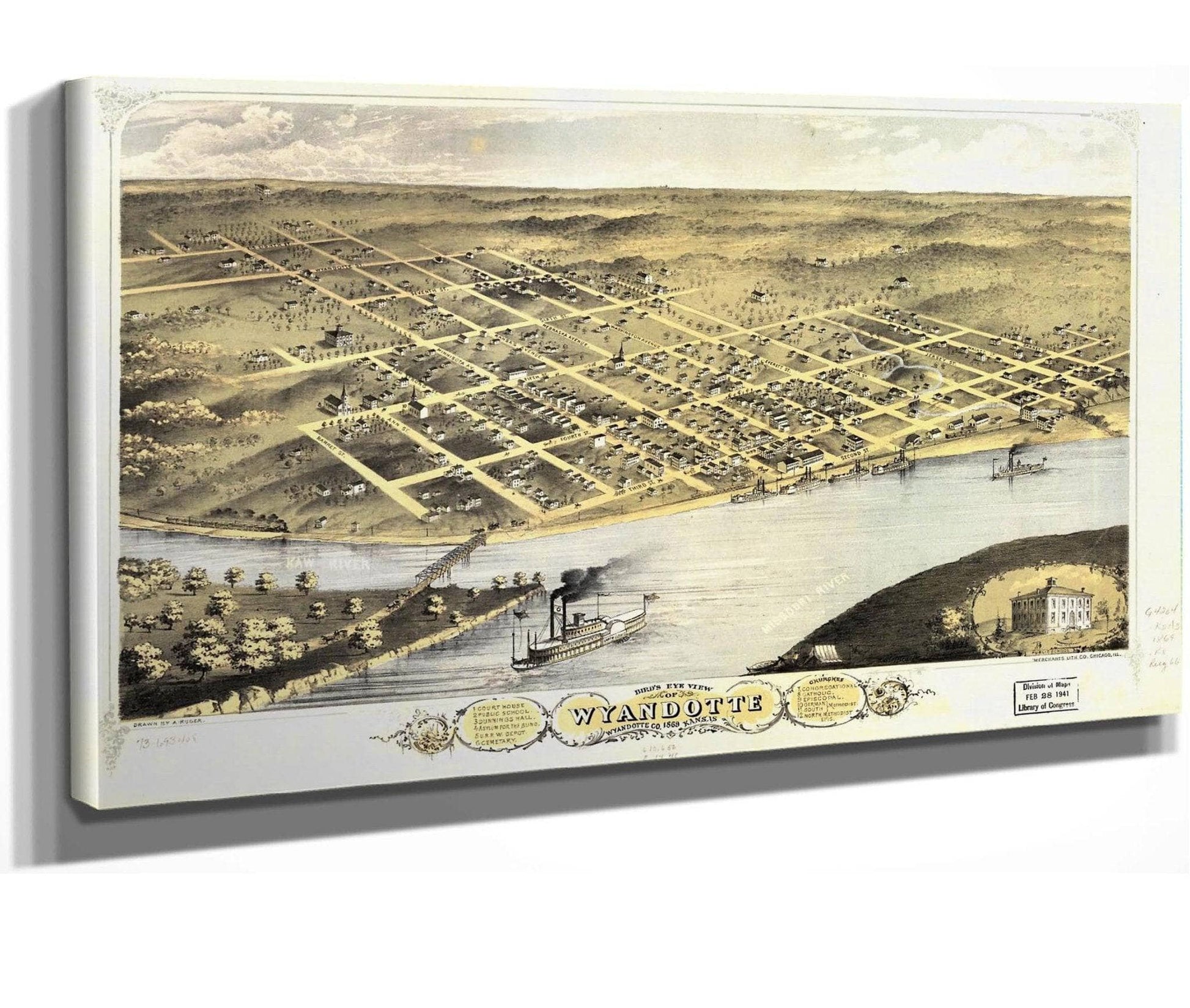 Birds Eye View Of Wyandotte Wyandotte Co Kansas 1869  State Of Kansas