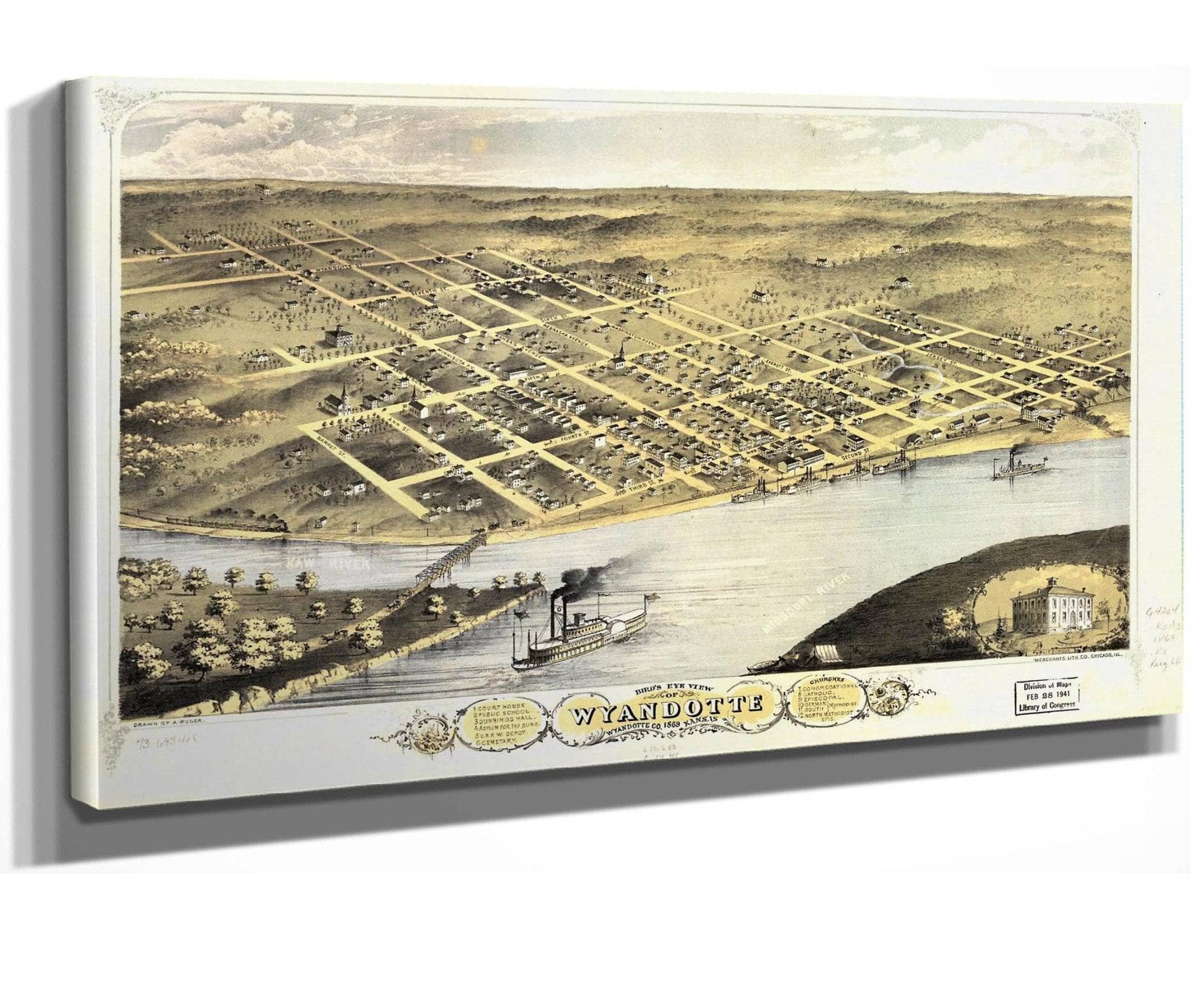 Birds Eye View Of Wyandotte Wyandotte Co Kansas 1869  State Of Kansas