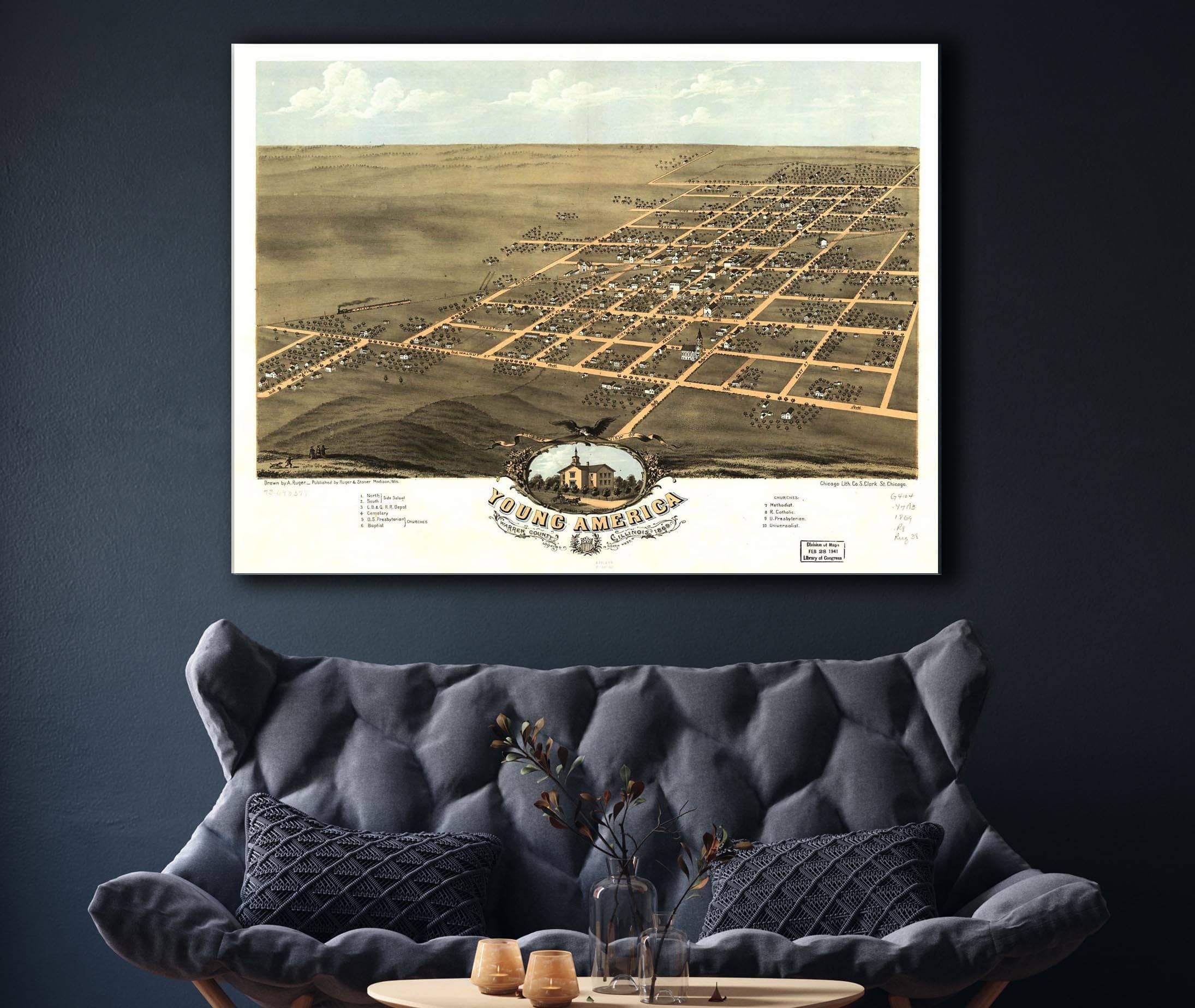Birds Eye View Of Young America Warren County Illinois 1869 State of Illinois