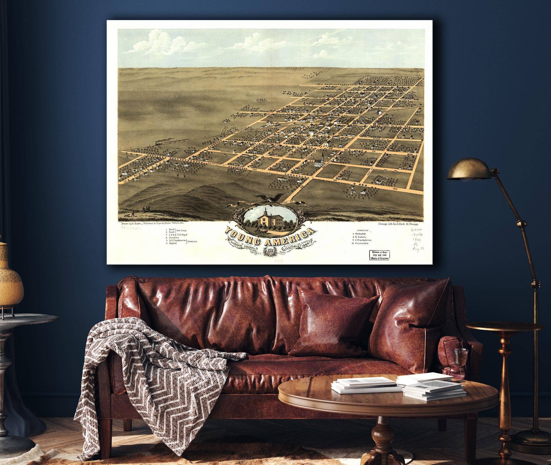 Birds Eye View Of Young America Warren County Illinois 1869 State of Illinois