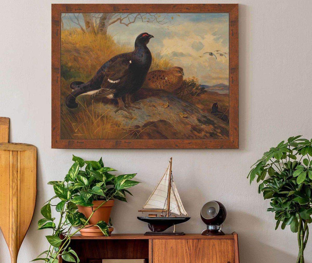 Blackgame On A Rocky Outcrop With A Loch Beyond by Archibald Thorburn