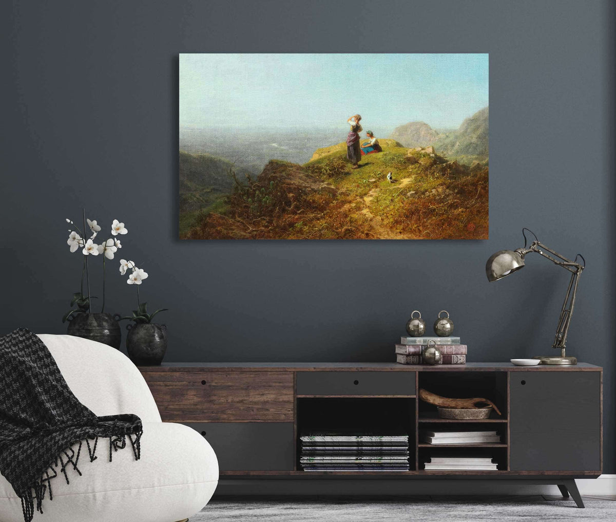 Blick Ins Tal Zwei Madchen Auf Einer Alpe by Carl Spitzweg