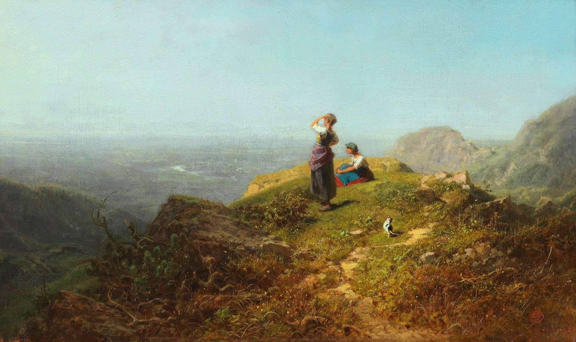 Blick Ins Tal Zwei Madchen Auf Einer Alpe by Carl Spitzweg