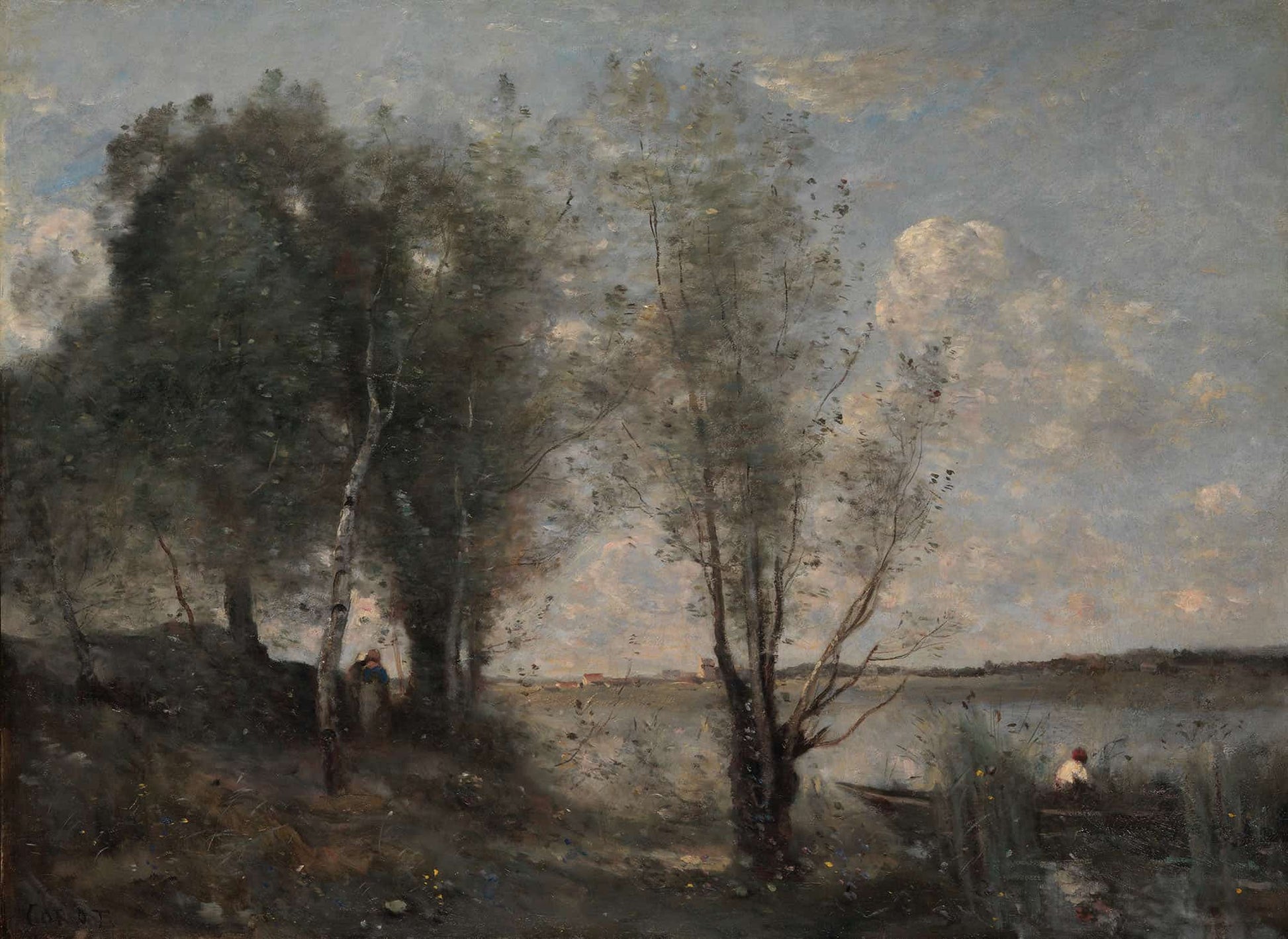 Boatman Among The Reeds by Jean Baptiste Camille Corot
