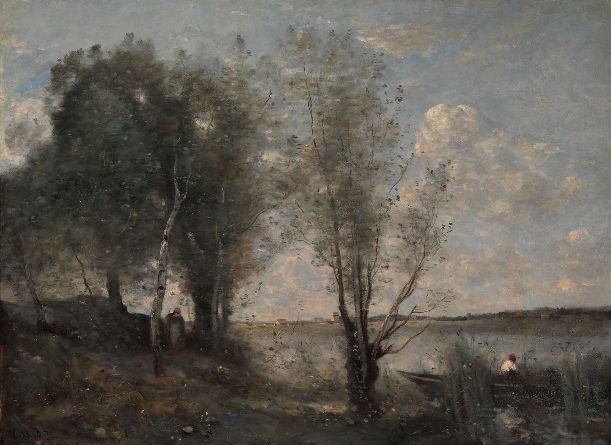 Boatman Among The Reeds by Jean Baptiste Camille Corot