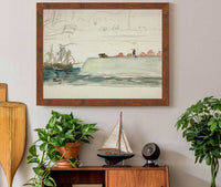 Boats At Sea Battleship Foreground Sailboat In Distance by Edwin Austin Abbey