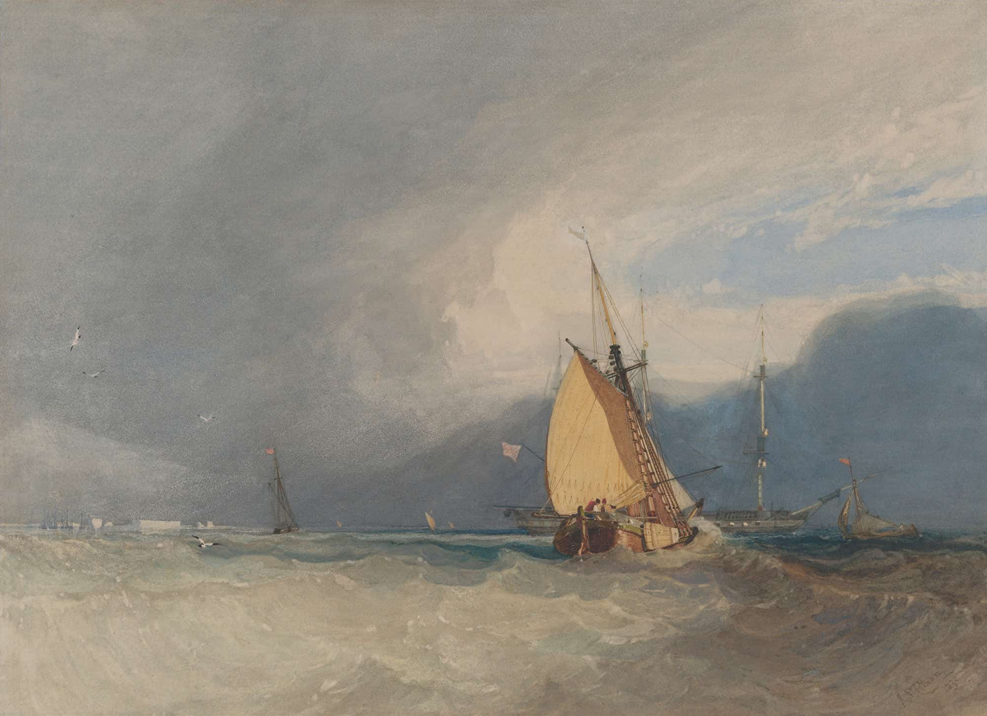Boats Off The Coast Storm Approaching by John Sell Cotman
