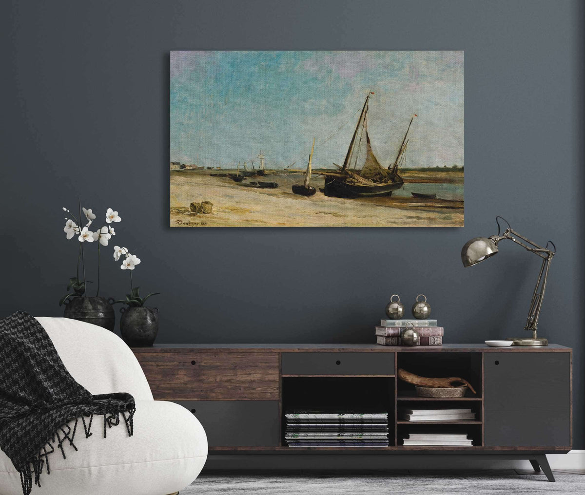 Boats On The Seacoast At Etaples by Charles Francois Daubigny