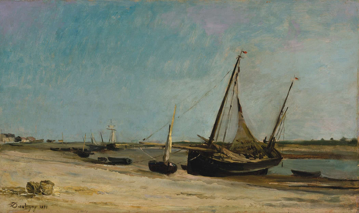 Boats On The Seacoast At Etaples by Charles Francois Daubigny
