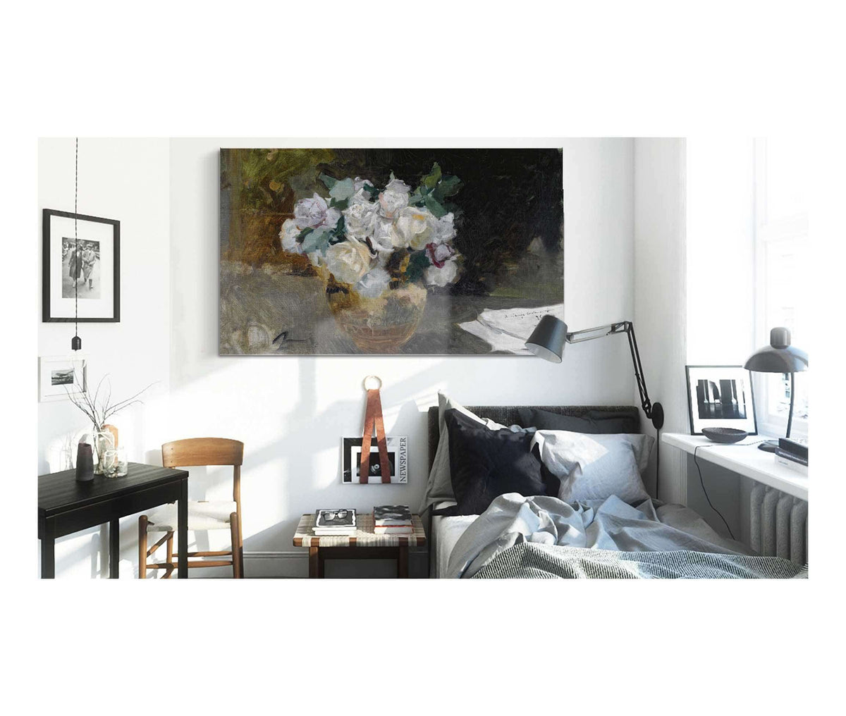 Bodegon De Rosas Blancas Bouquet Of White Roses by Joaquin Sorolla