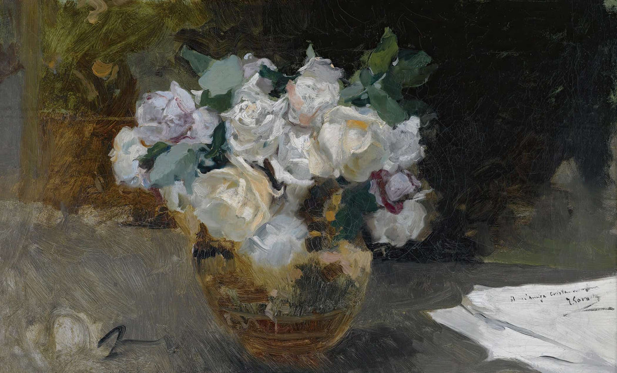 Bodegon De Rosas Blancas Bouquet Of White Roses by Joaquin Sorolla