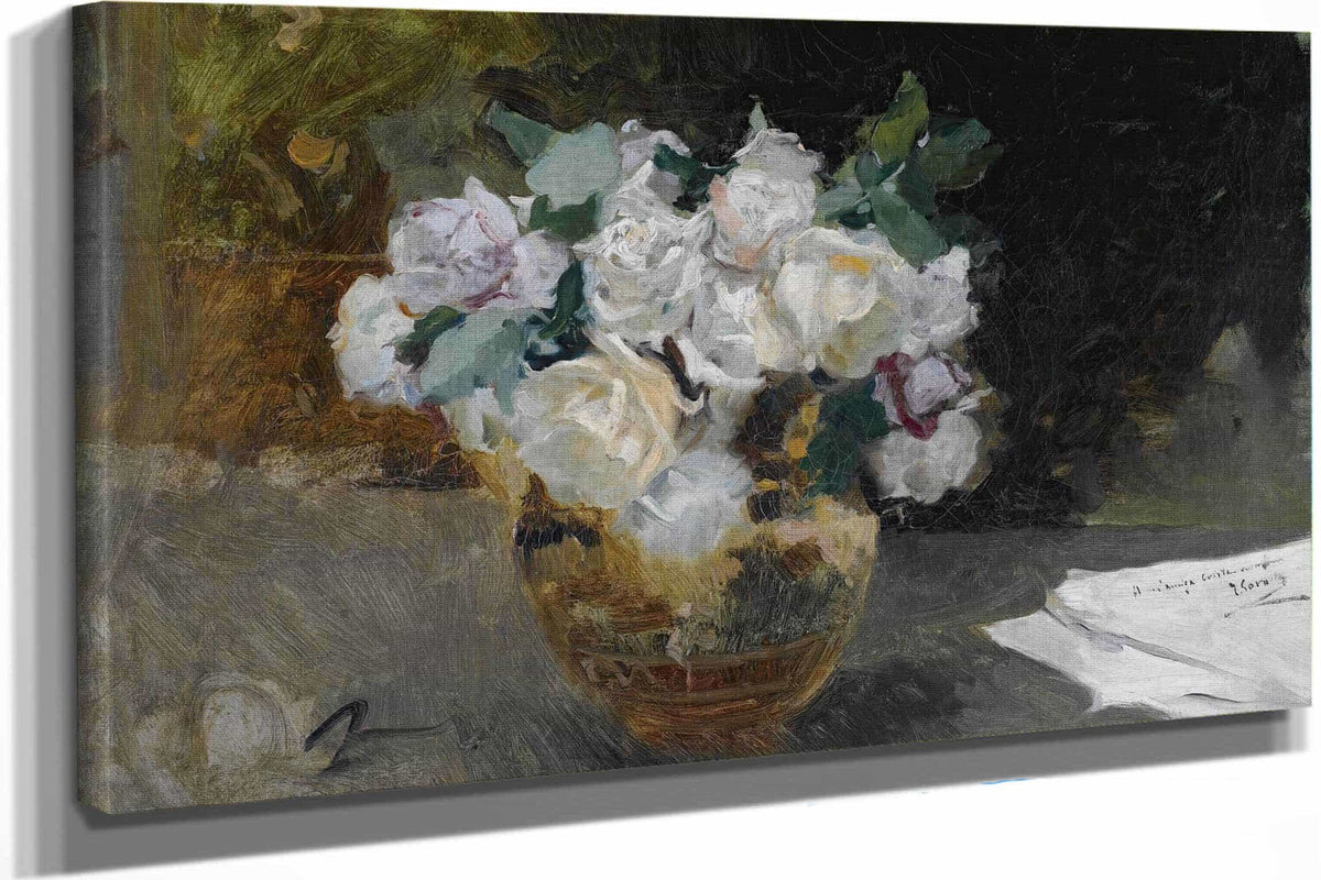 Bodegon De Rosas Blancas Bouquet Of White Roses by Joaquin Sorolla
