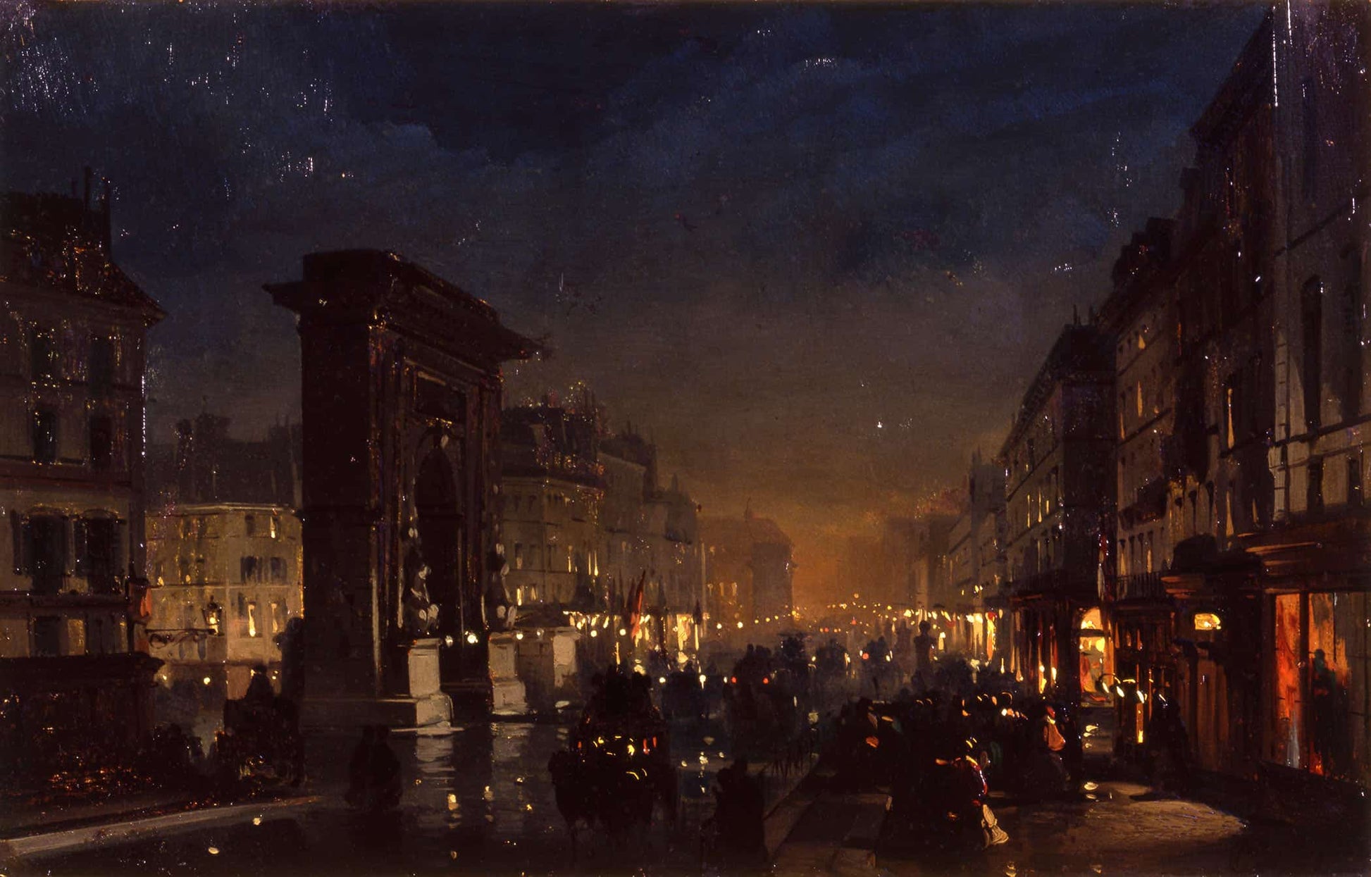 Boulevard Et Porte Saint Denis Olio Su Cartoncino Intelato by Ippolito Caffi