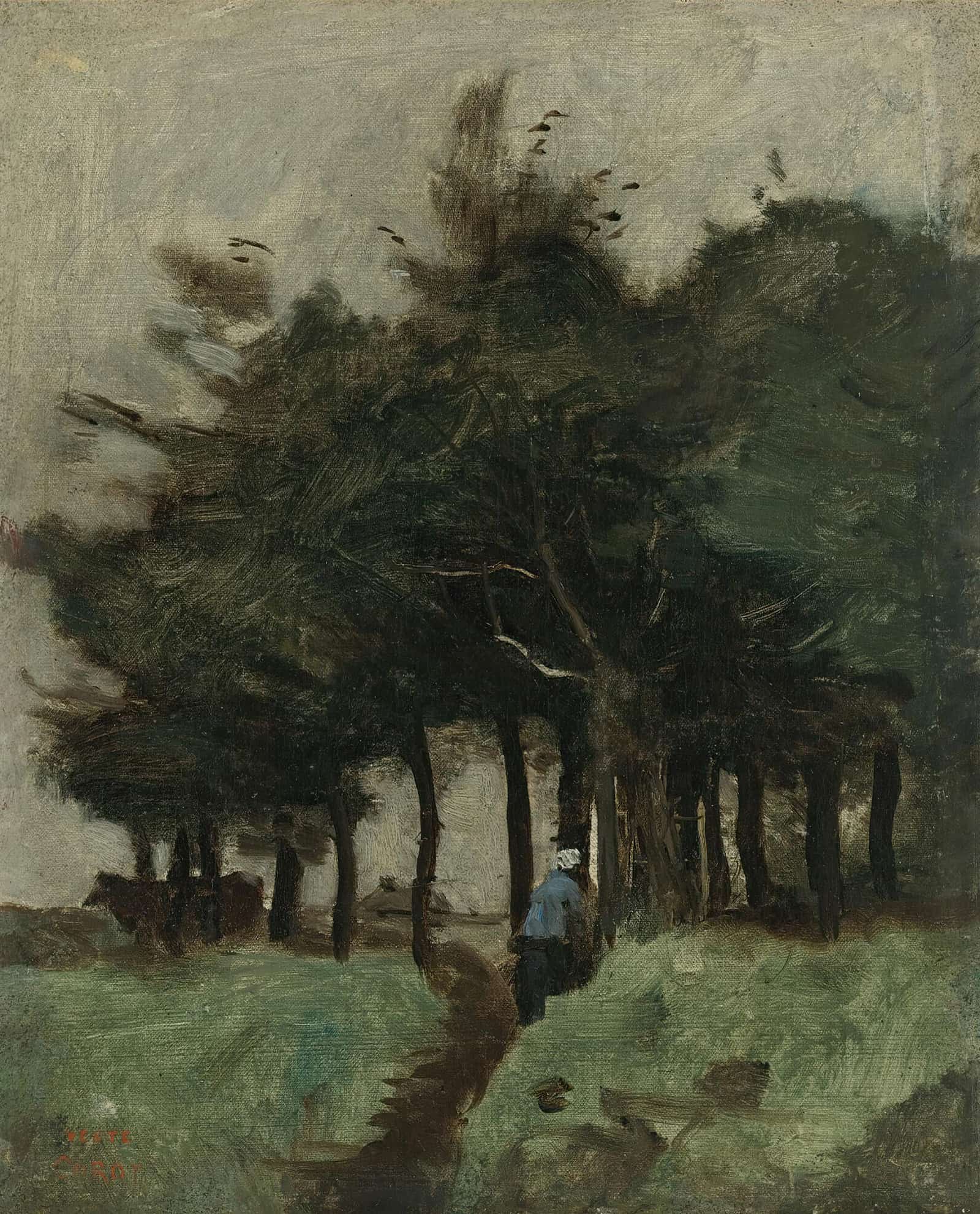 Boulogne Sur Mer Sentier Creux Domine Par Les Arbes by Jean Baptiste Camille Corot