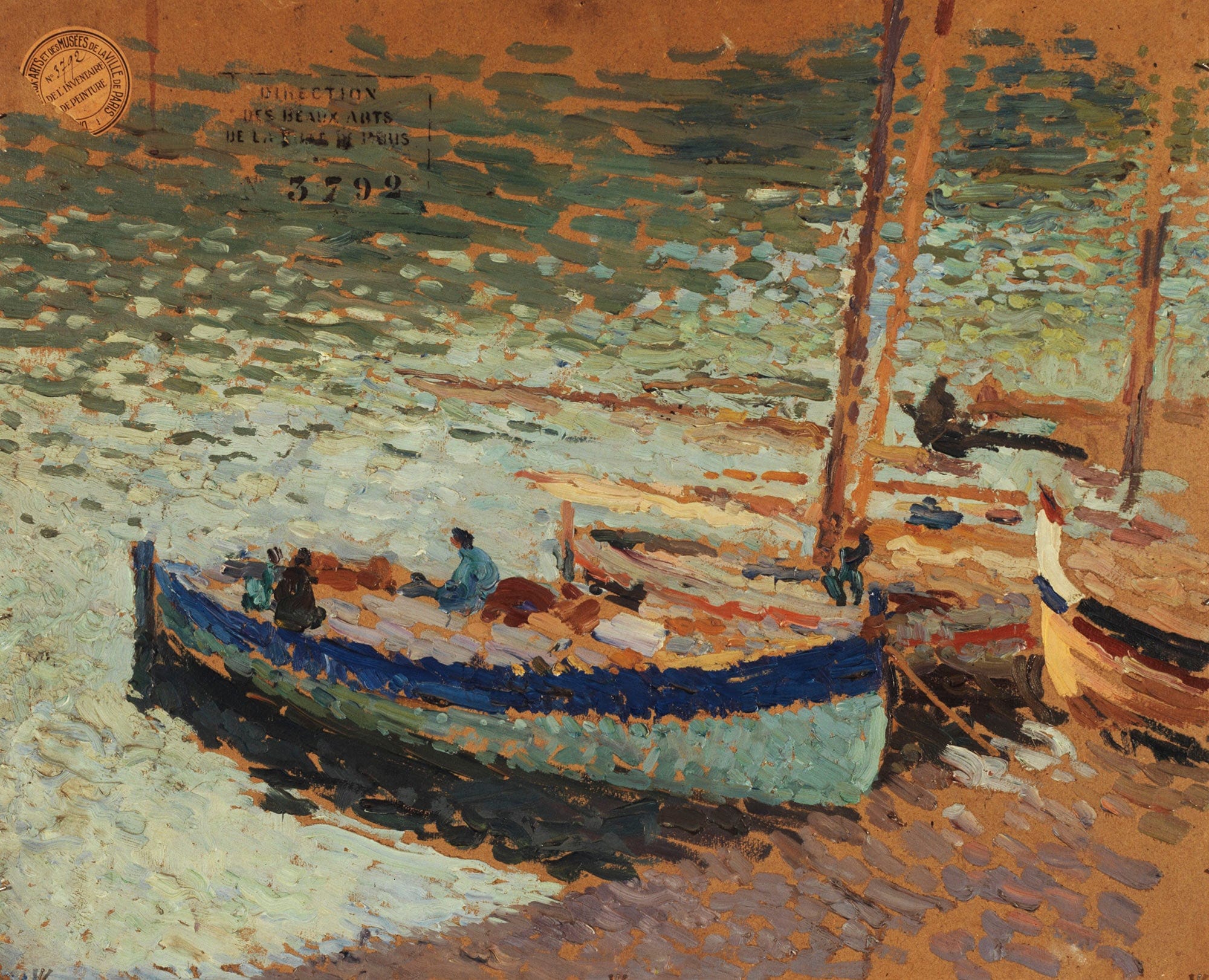 Bouquet De Bleuets Barques Au Port by Henri Martin