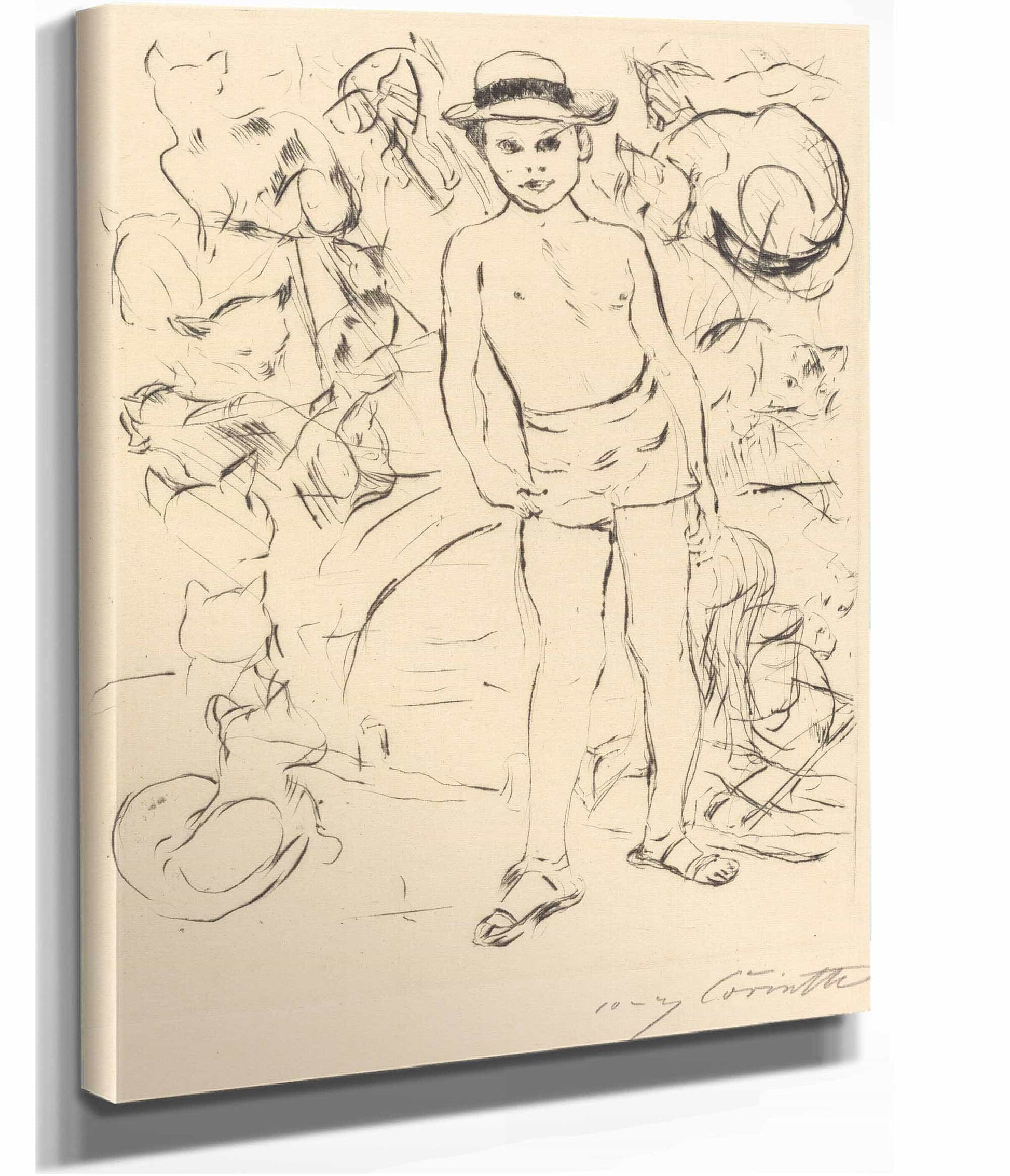 Boy Wearing Bathing Trunks And Straw Hat Knabe Mit Badehose Und Strohhut by Lovis Corinth