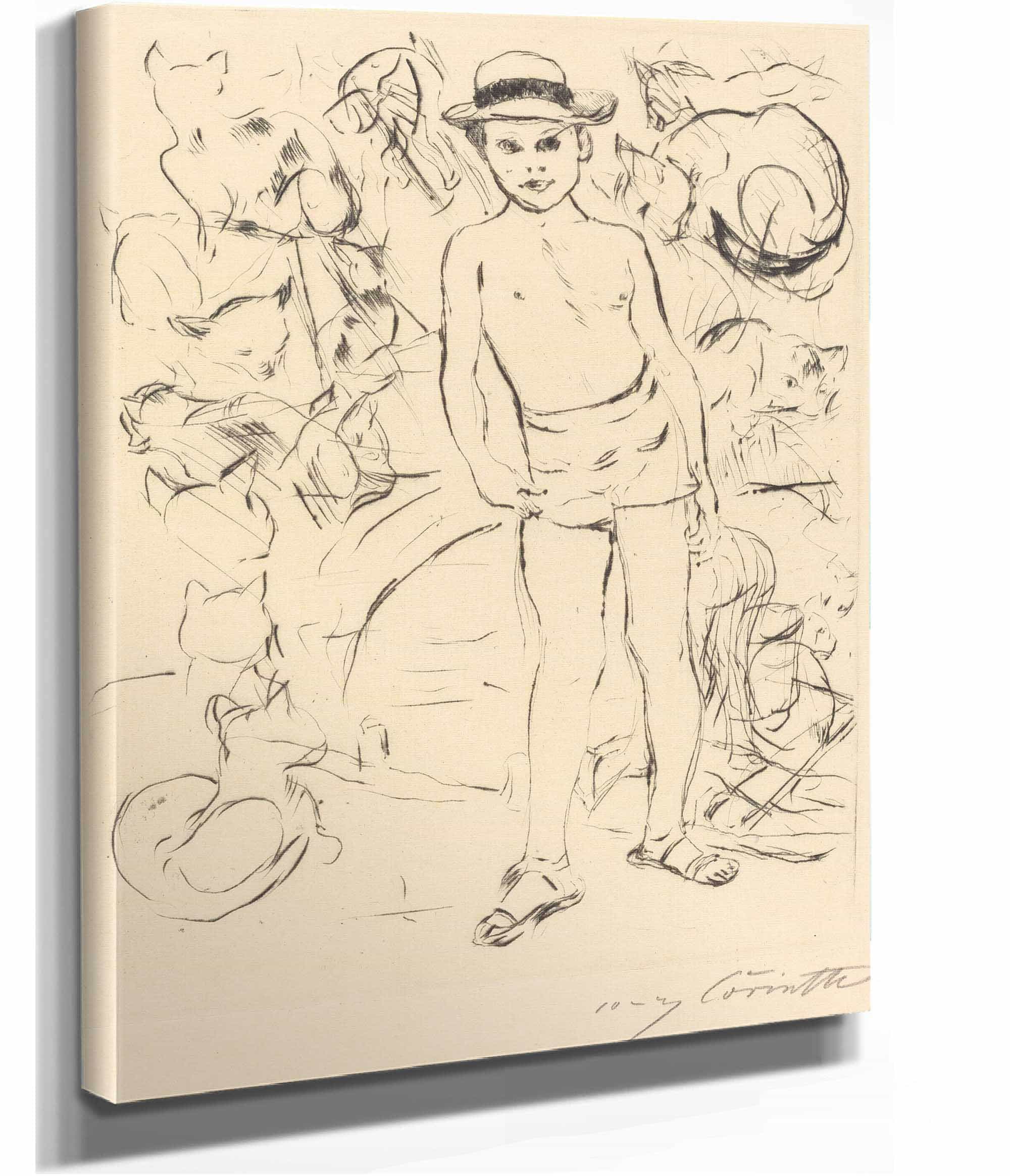 Boy Wearing Bathing Trunks And Straw Hat Knabe Mit Badehose Und Strohhut by Lovis Corinth
