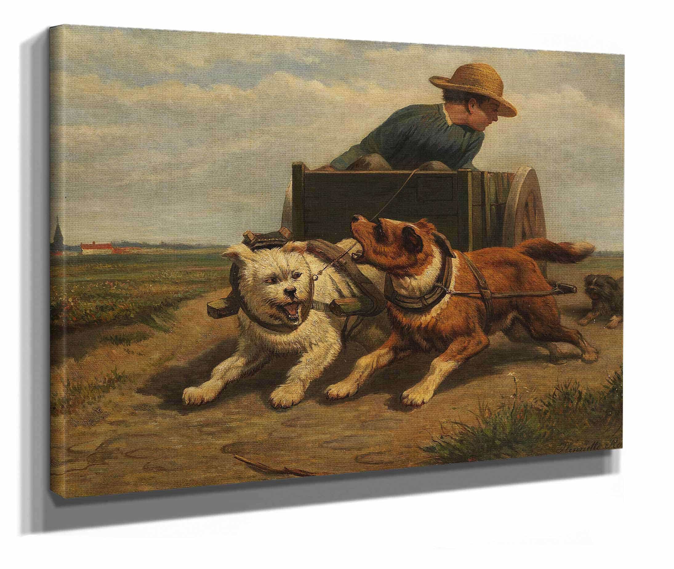 Boy With A Dog Cart Ca by Henriette Ronner Knip