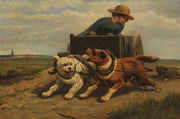 Boy With A Dog Cart Ca by Henriette Ronner Knip