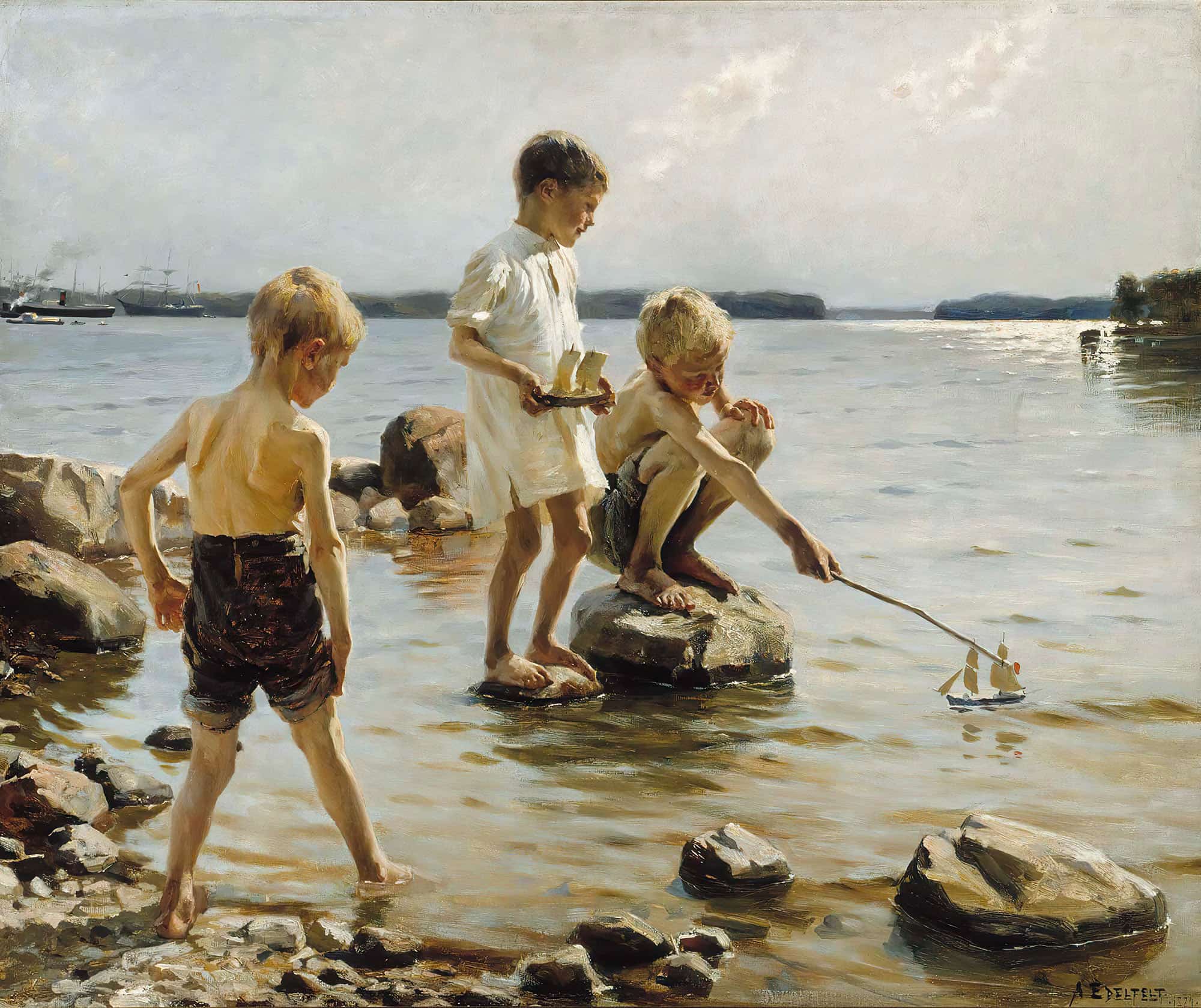 Boys Playing On The Shore Children Playing On The Shore by Albert Edelfelt
