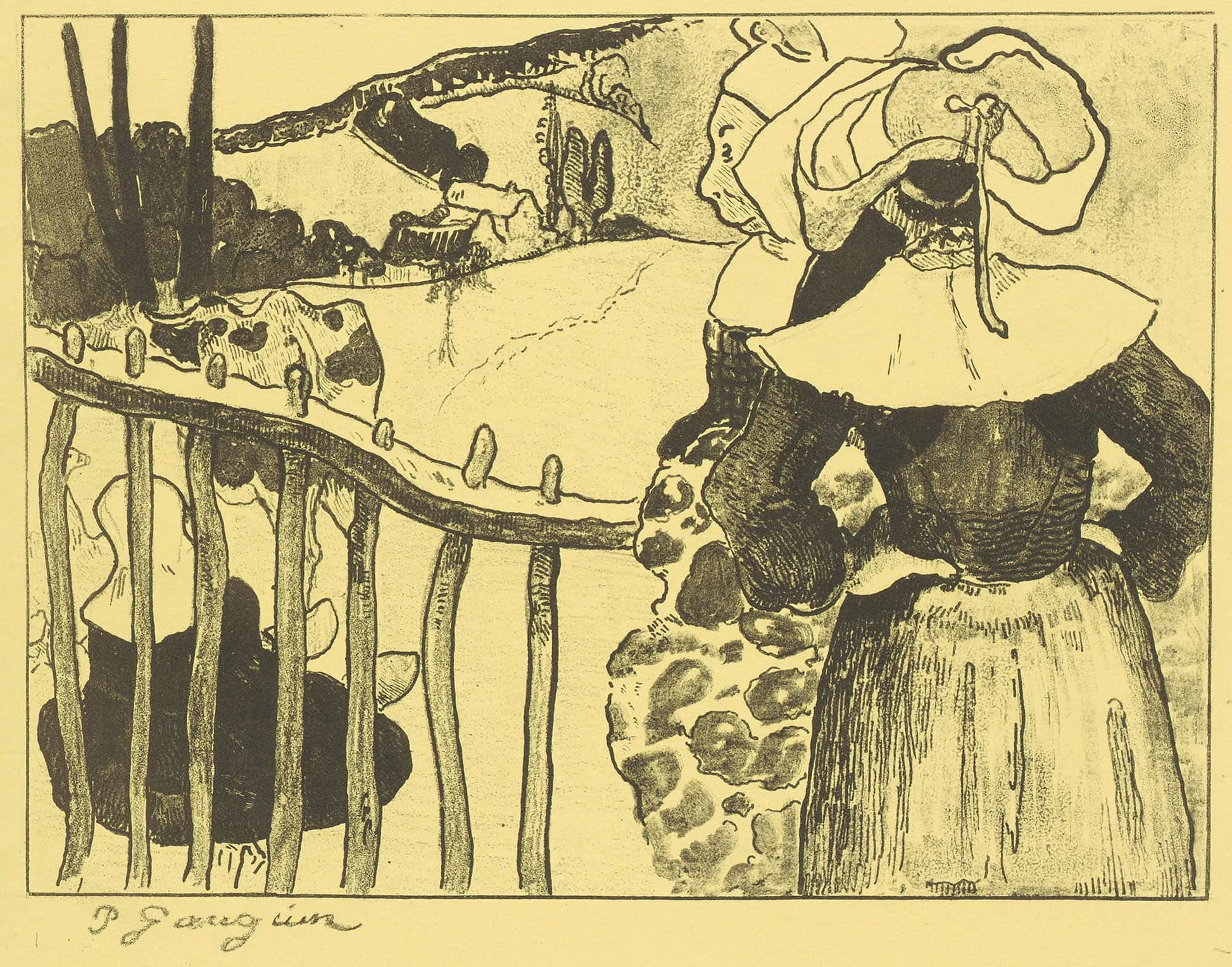Breton Women Beside A Fence by Paul Gauguin