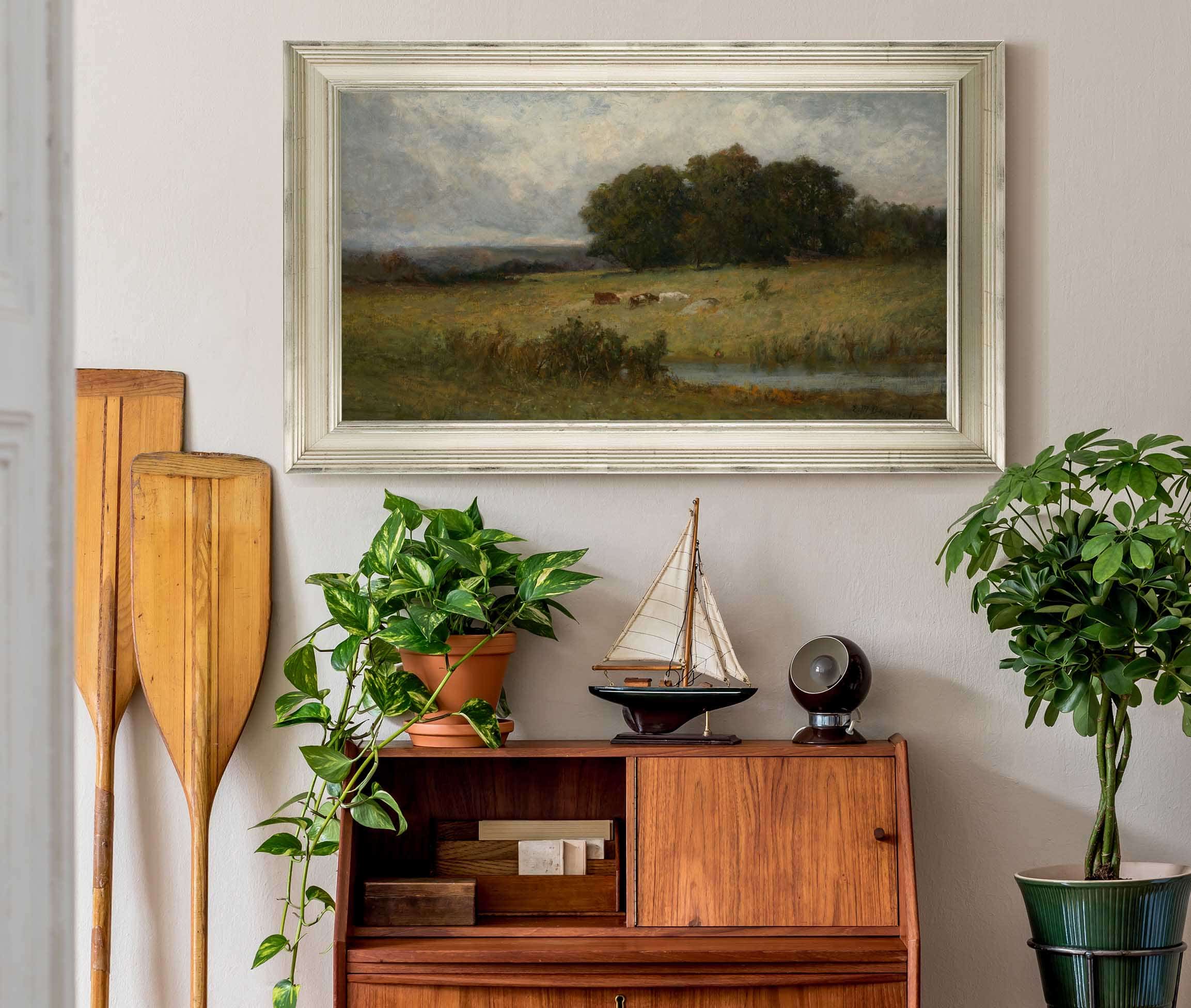 Bright Scene Of Cattle Near Stream by Edward Mitchell Bannister