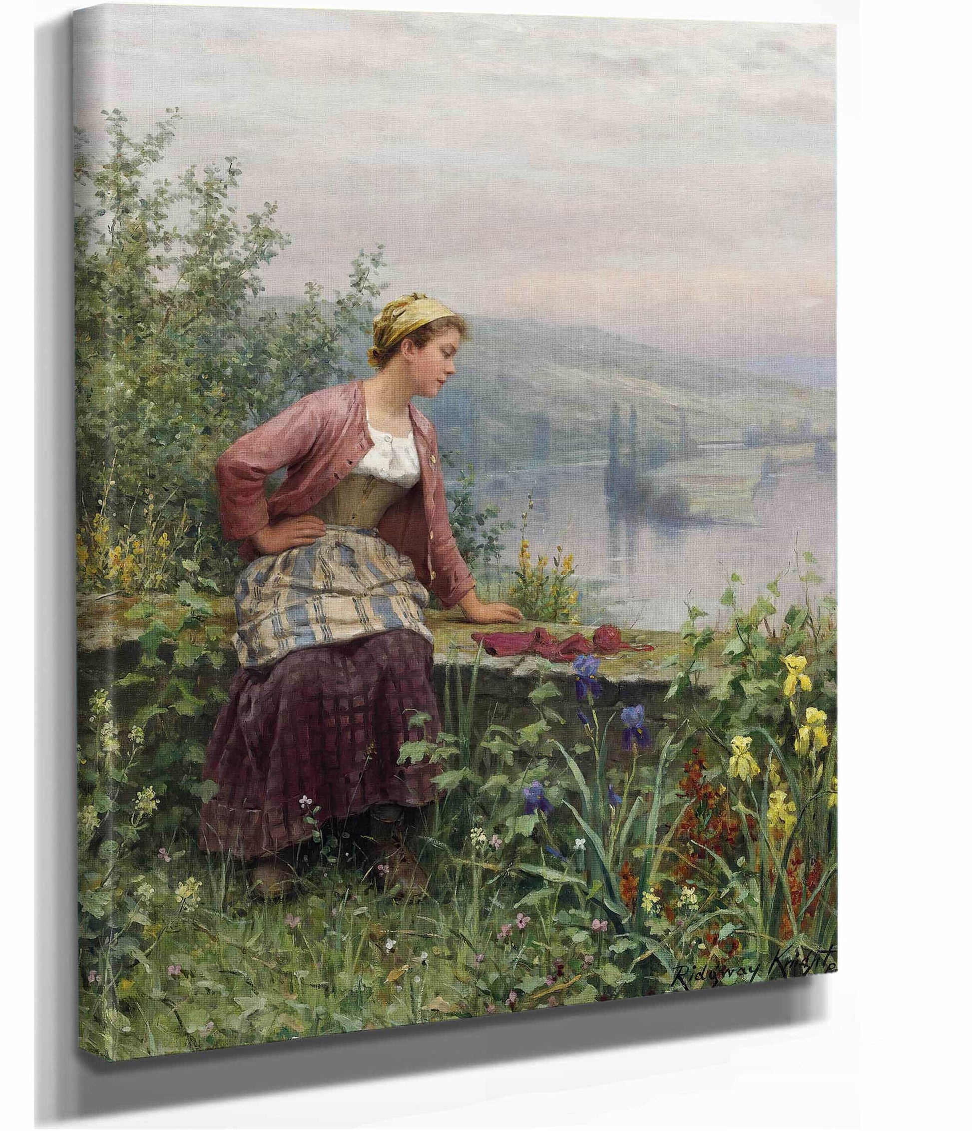 Brittany Girl Overlooking A Stream by Daniel Ridgway Knight