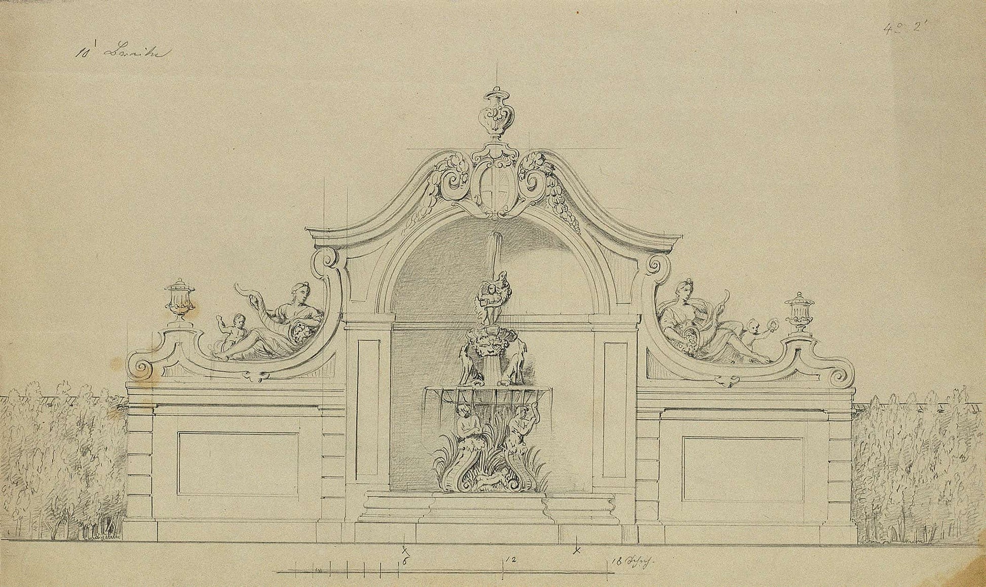 Brunnenanlage Im Pfirsichgarten Des Oberen Belvederes by Johann Peter Krafft