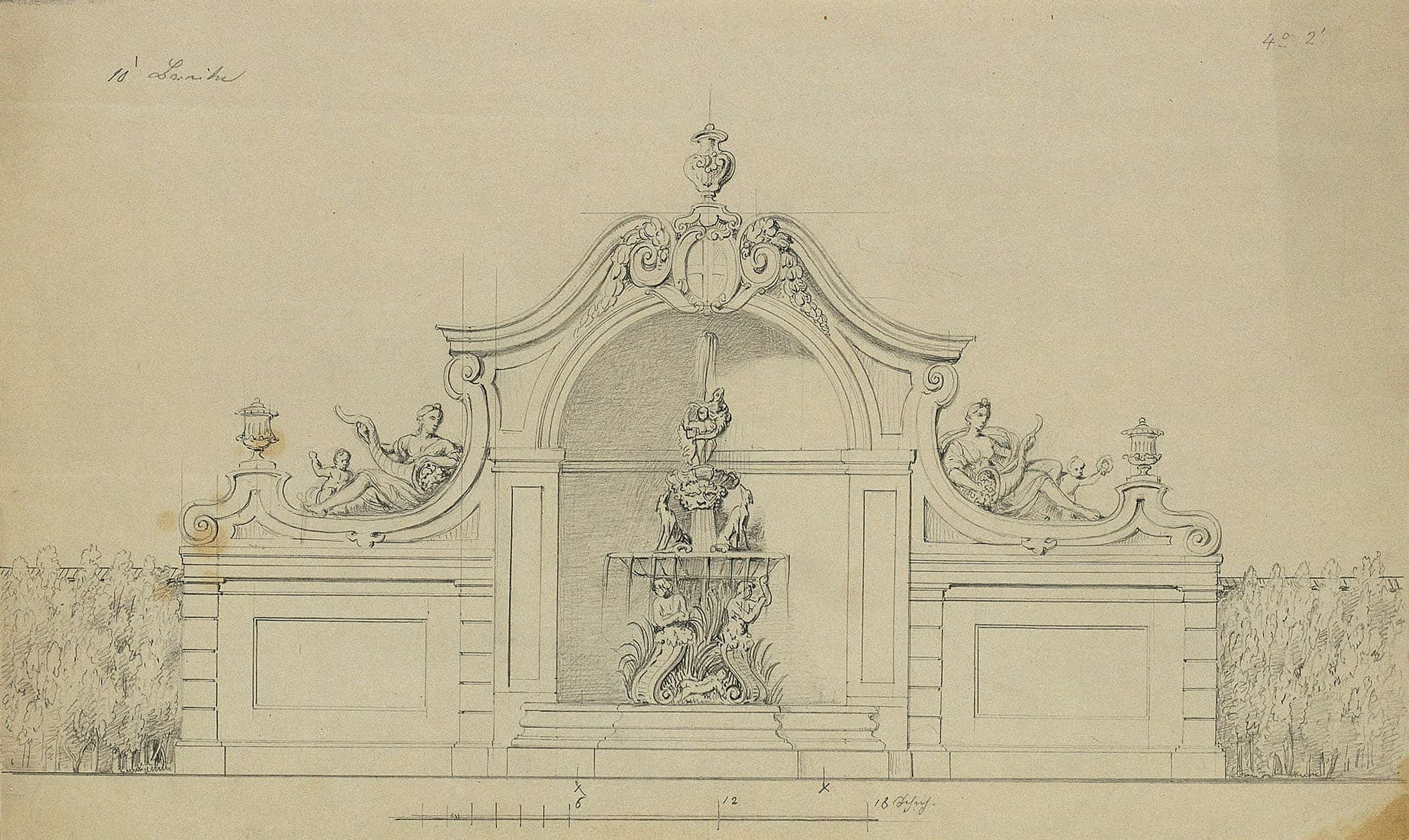 Brunnenanlage Im Pfirsichgarten Des Oberen Belvederes by Johann Peter Krafft