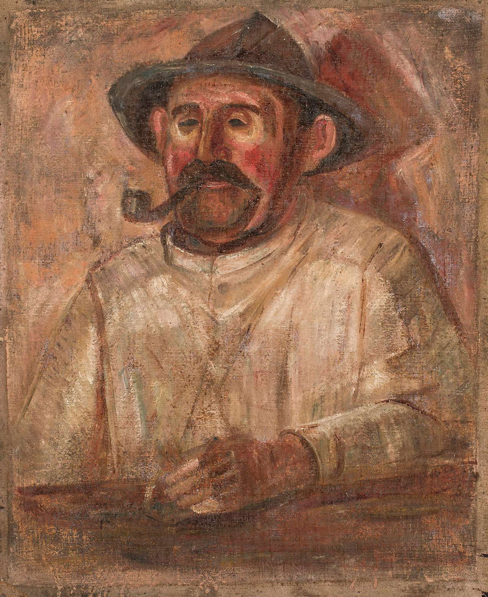 Bust Of A Man In A Hat With A Pipe by Tadeusz Makowski