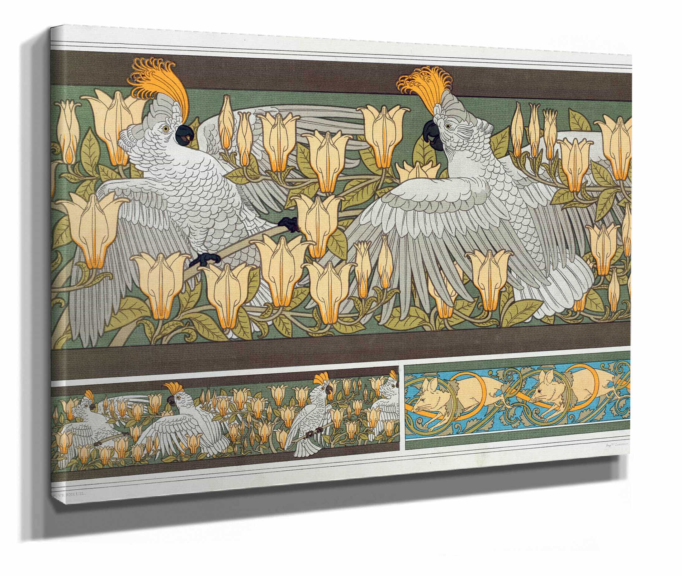 Cacatoes Et Magnolia Bordure Souris Blanches by Maurice Pillard Verneuil
