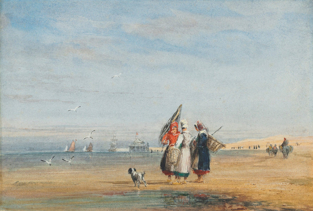 Calais Beach With Shrimpers And A Dog by David Cox