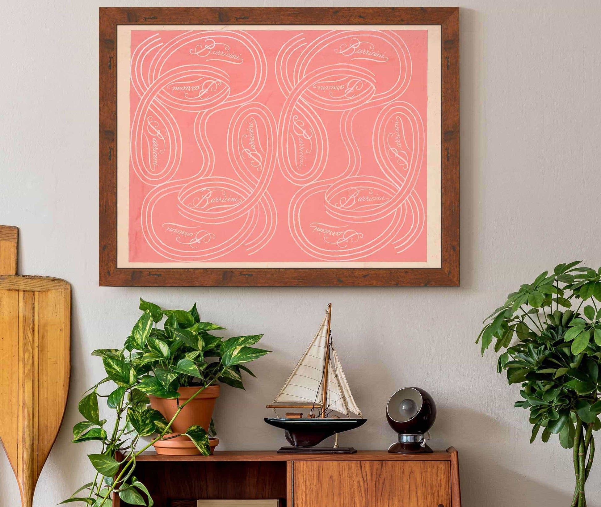 Calligraphic Scrolls And Script On Salmon Background by Winold Reiss