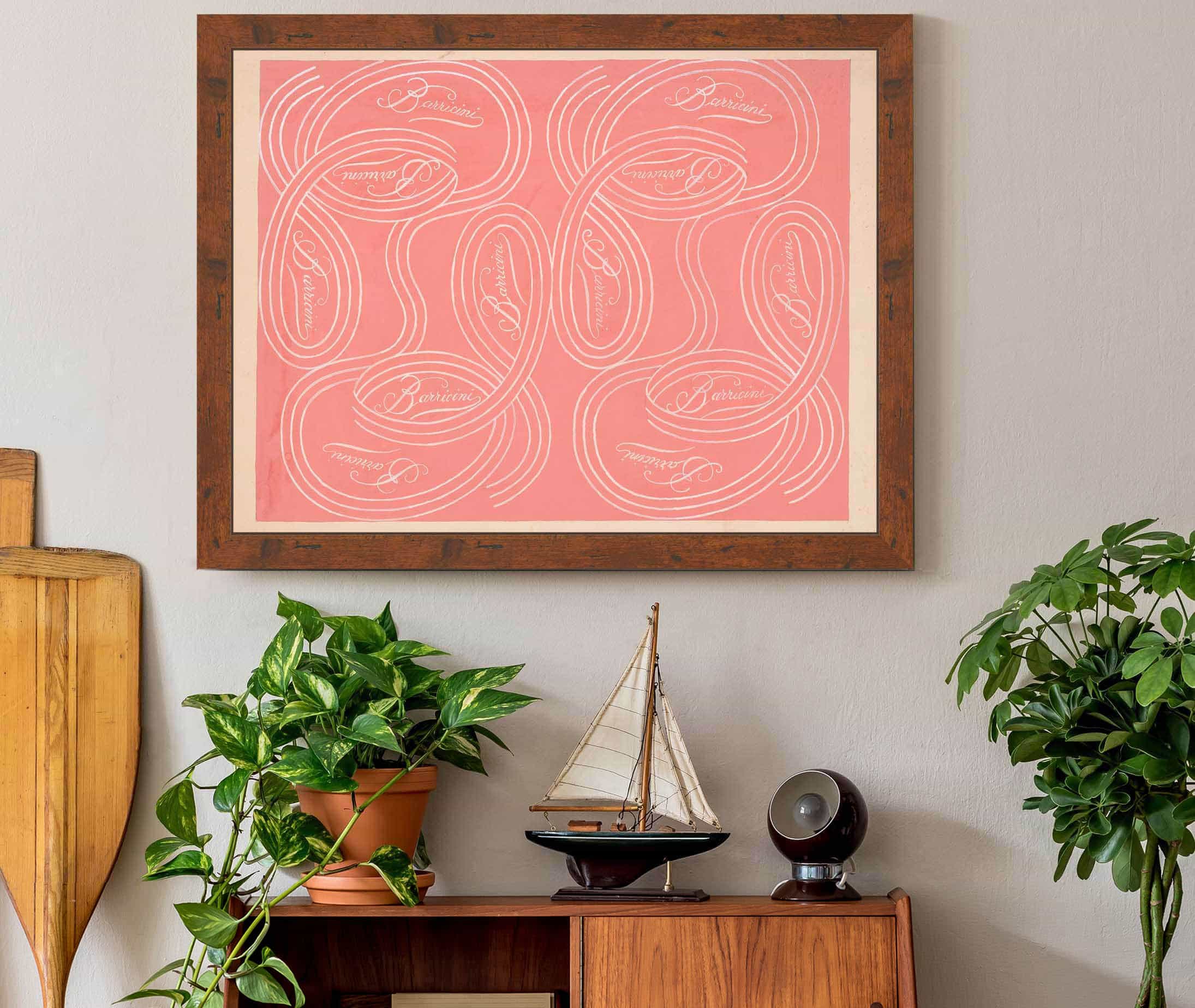 Calligraphic Scrolls And Script On Salmon Background by Winold Reiss