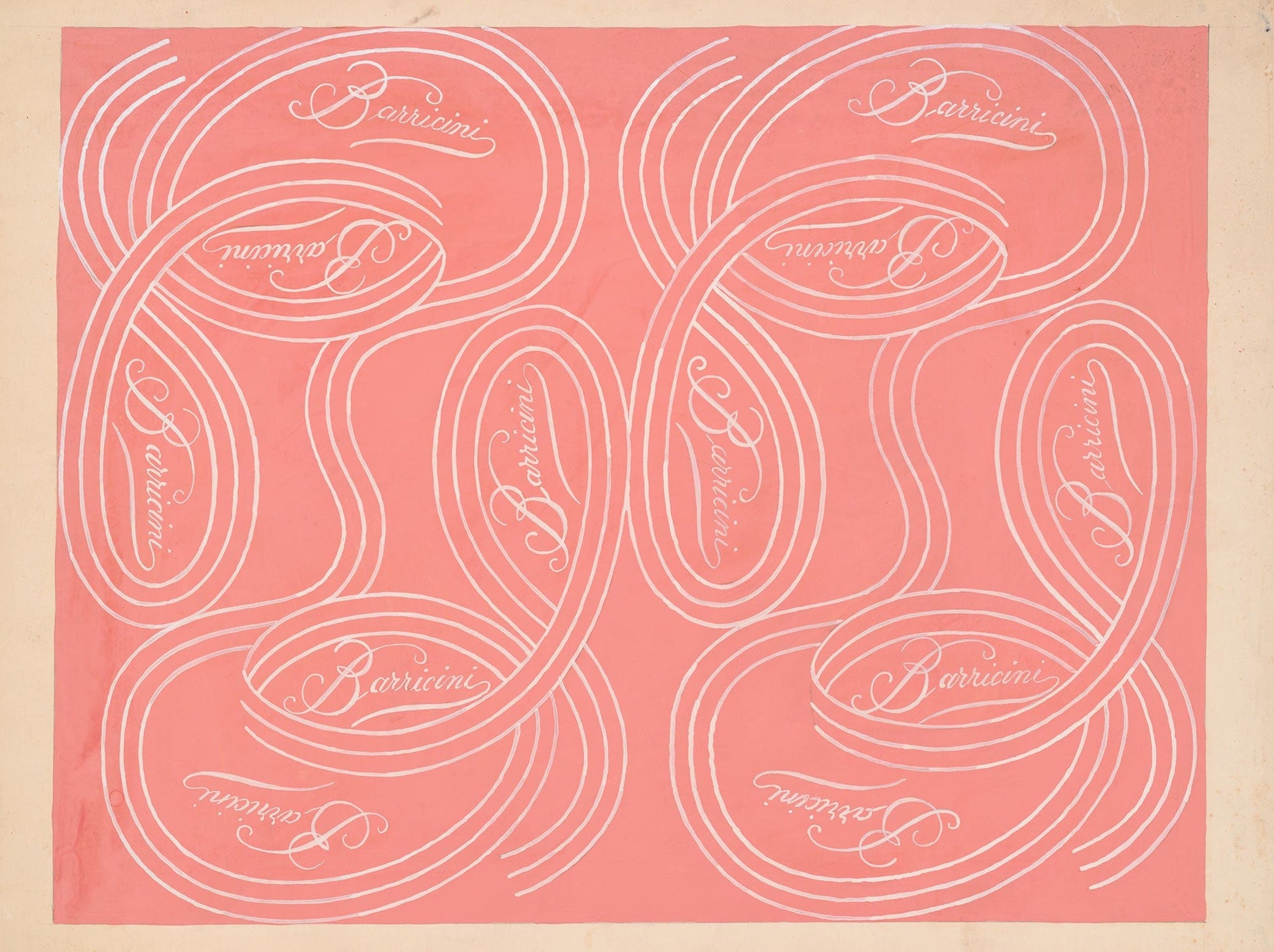 Calligraphic Scrolls And Script On Salmon Background by Winold Reiss