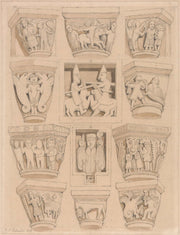 Capitals And A & B Bas Reliefs In The Abbey Church Of Saint Georges De Bocherville Near Rouen Normandy by John Sell Cotman