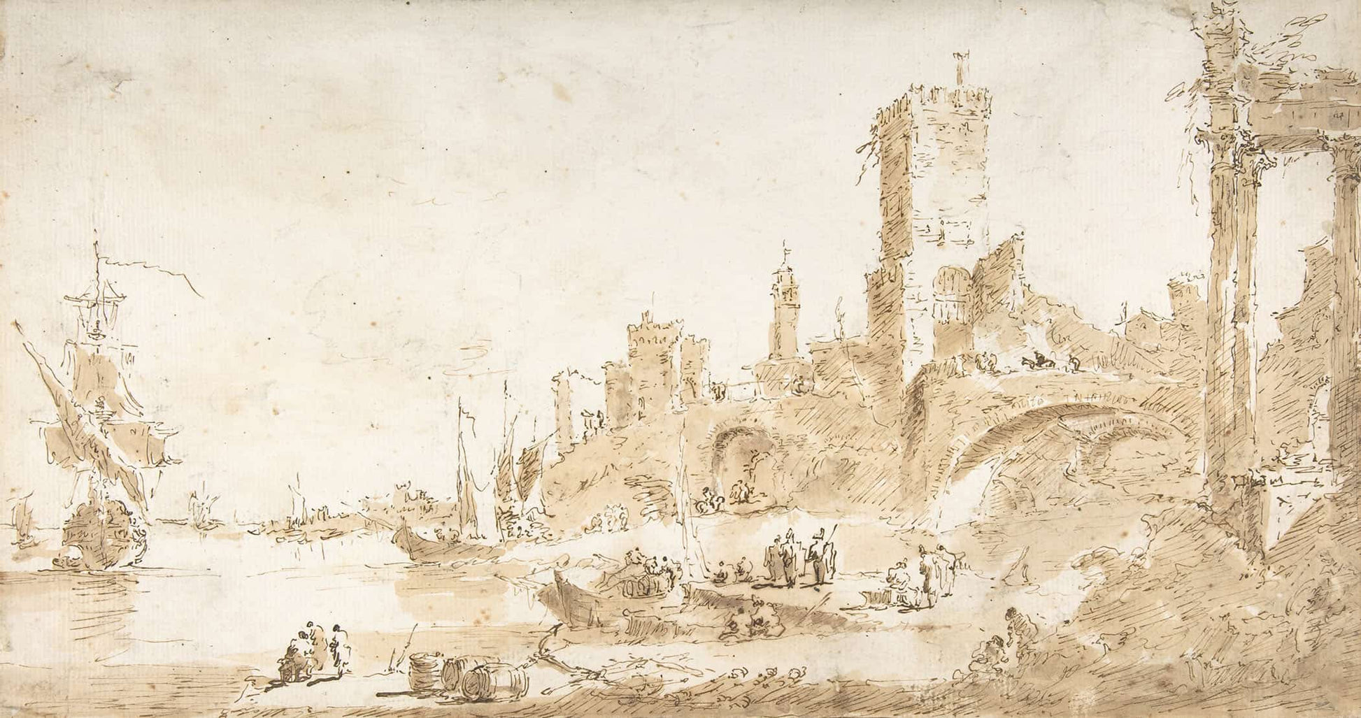 Capriccio With A Seaport And Classical Ruins   by Francesco Guardi