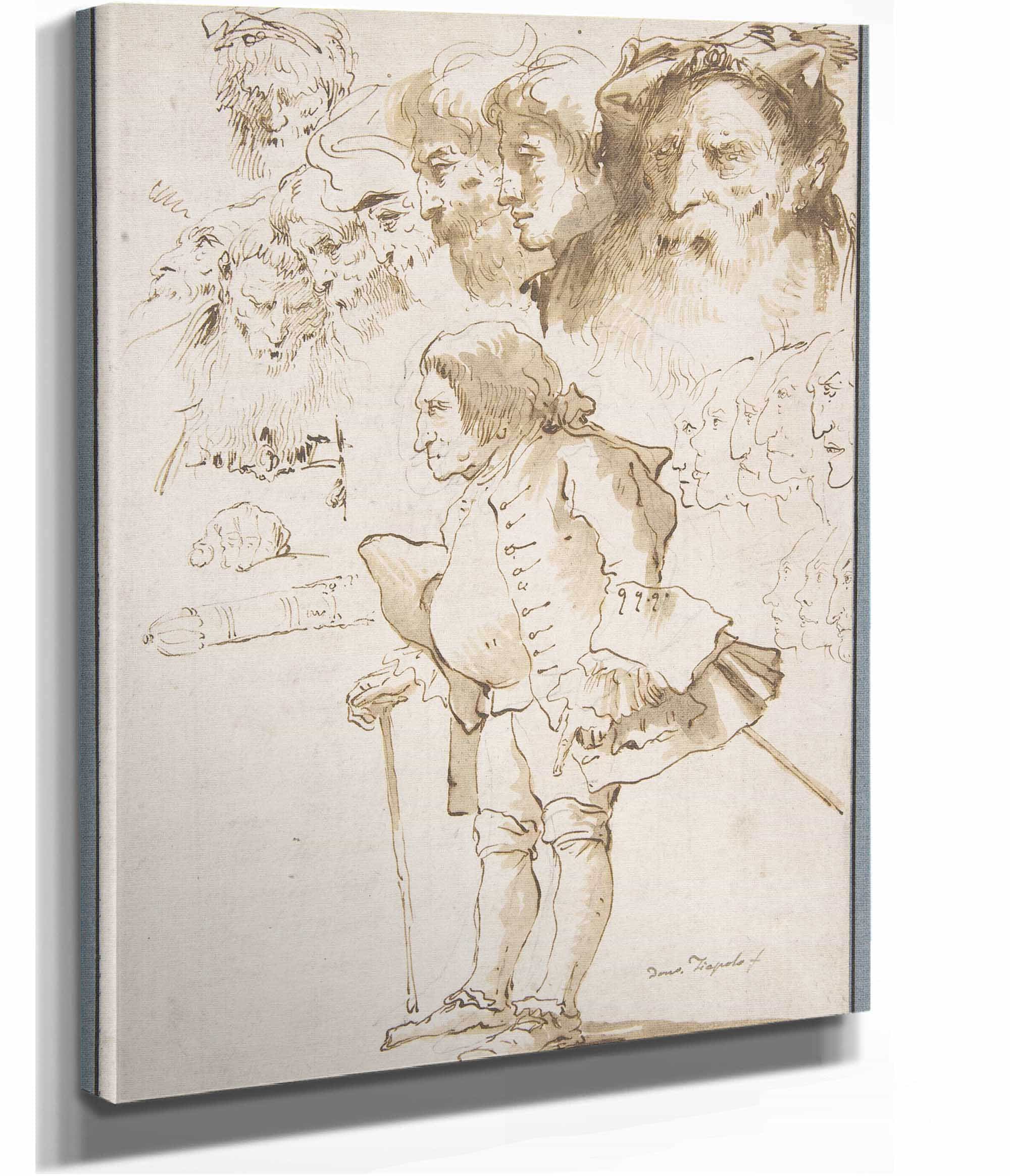 Caricature Of A Gentleman And Other Studies   by Giovanni Domenico Tiepolo